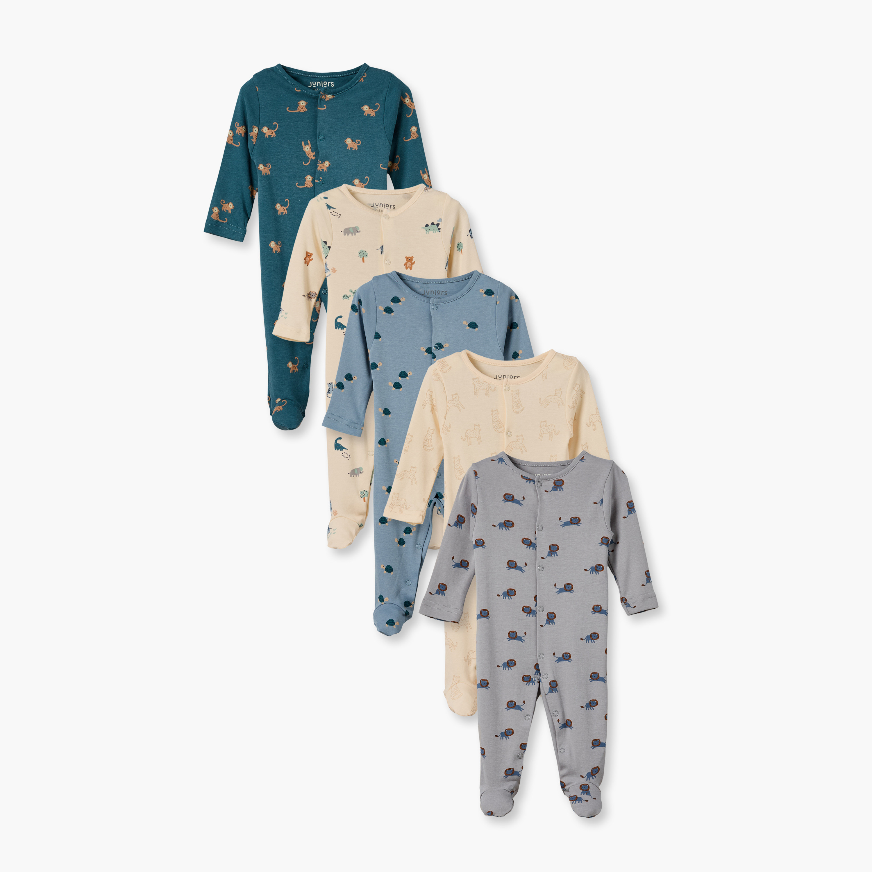 Pack of 5 Juniors Crew Neck Long Sleeves Sleepsuit with Assorted Print-baby-boys-clothing-nightwear-sleepsuits-image-1