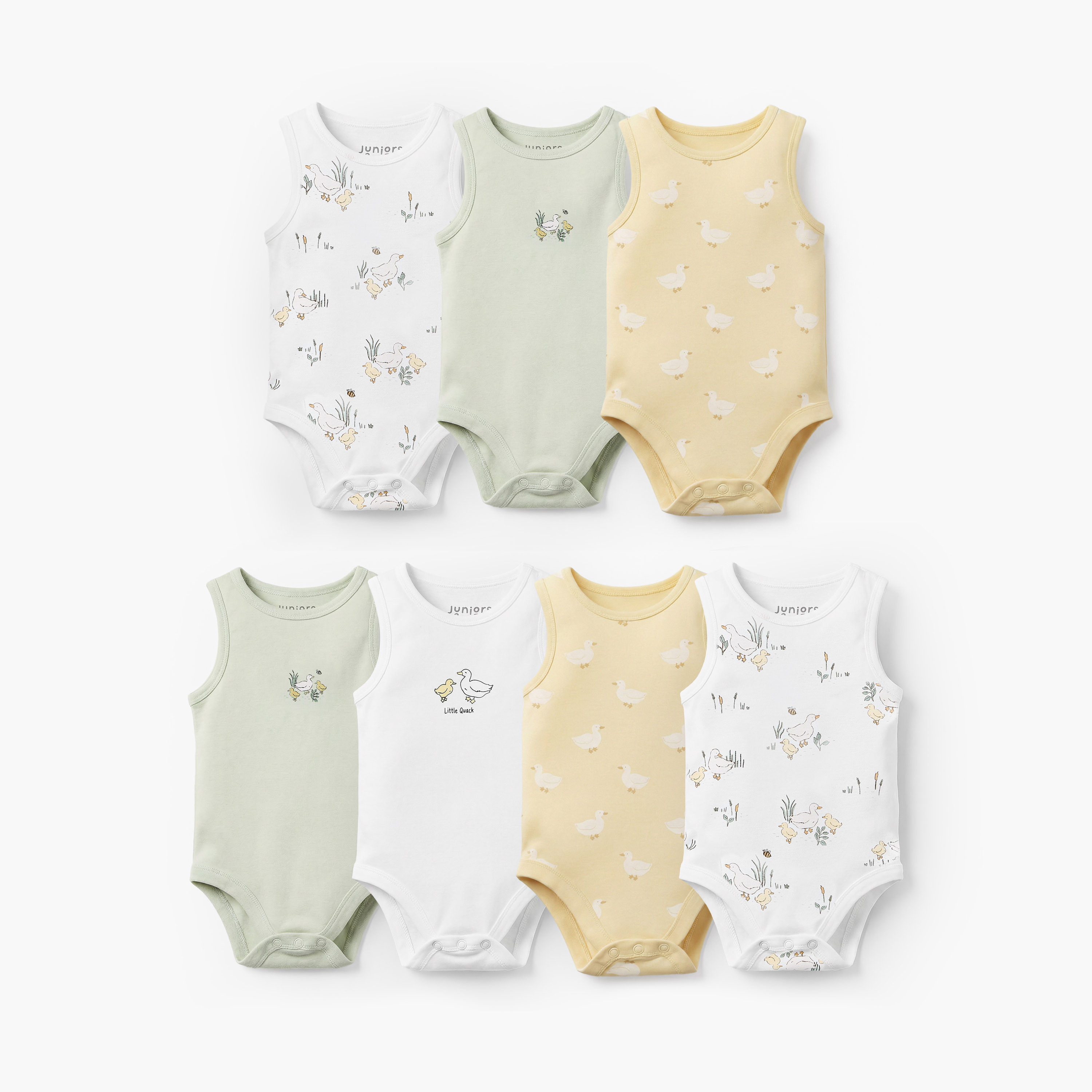 Pack of 7 Juniors Crew Neck Sleeveless Bodysuit with Duck Print-baby-boys-clothing-bodysuits-image-1