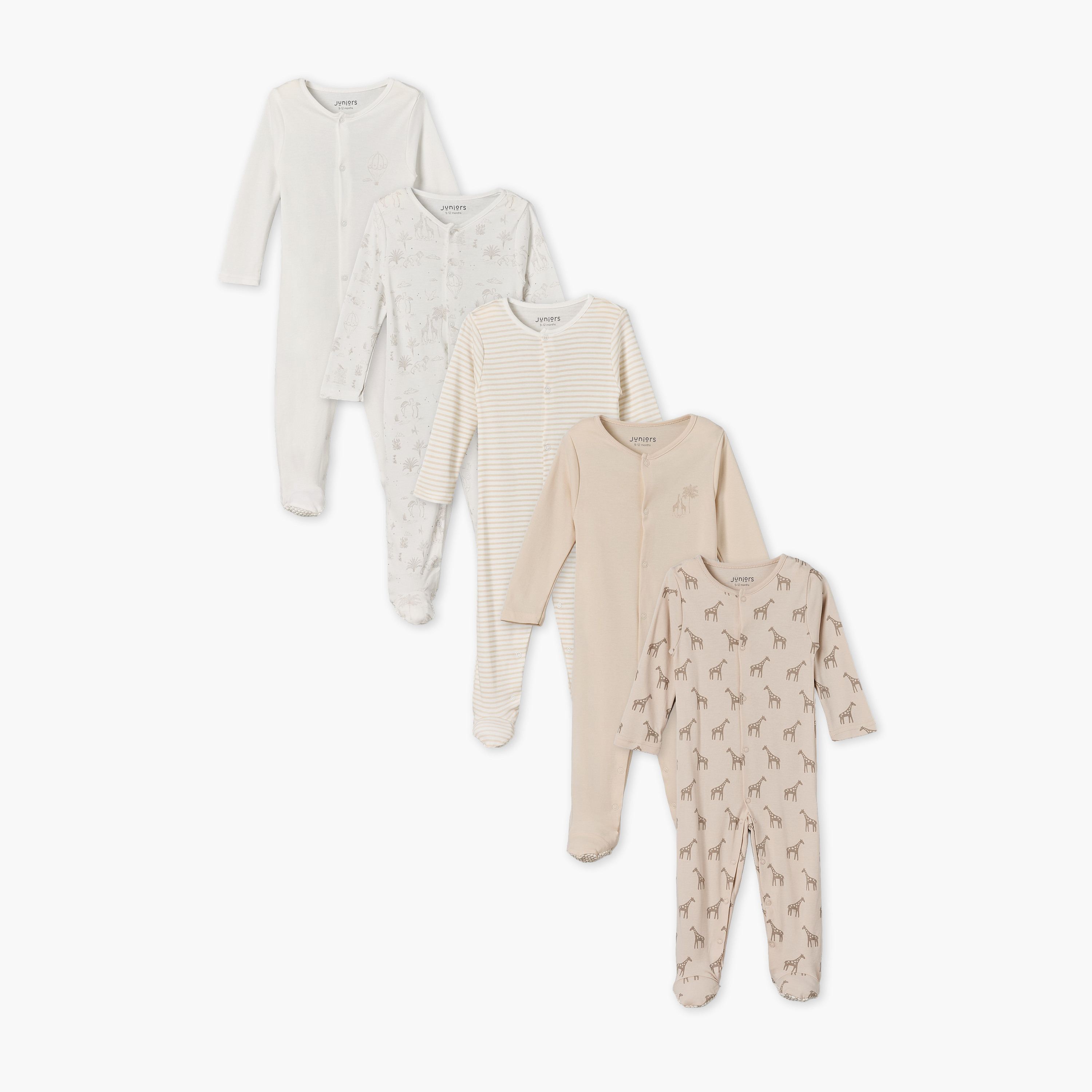 طقم بدل نوم بياقة مستديرة وأكمام طويلة بطبعة سفاري من جونيورز - 5 قطع-baby-boys-clothing-nightwear-sleepsuits-image-1