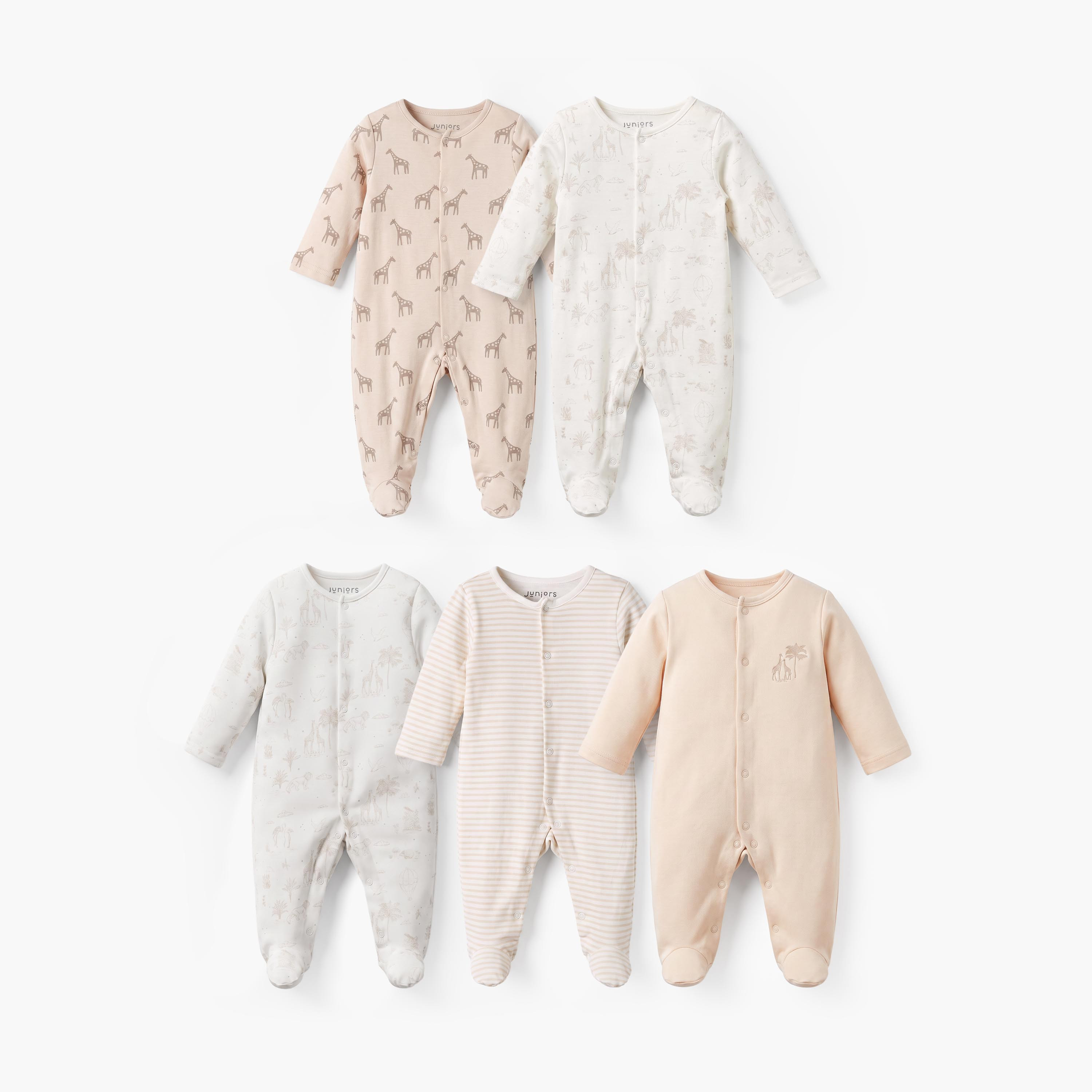 طقم بدل نوم بياقة مستديرة وأكمام طويلة بطبعة سفاري من جونيورز - 5 قطع-baby-boys-clothing-nightwear-sleepsuits-image-1