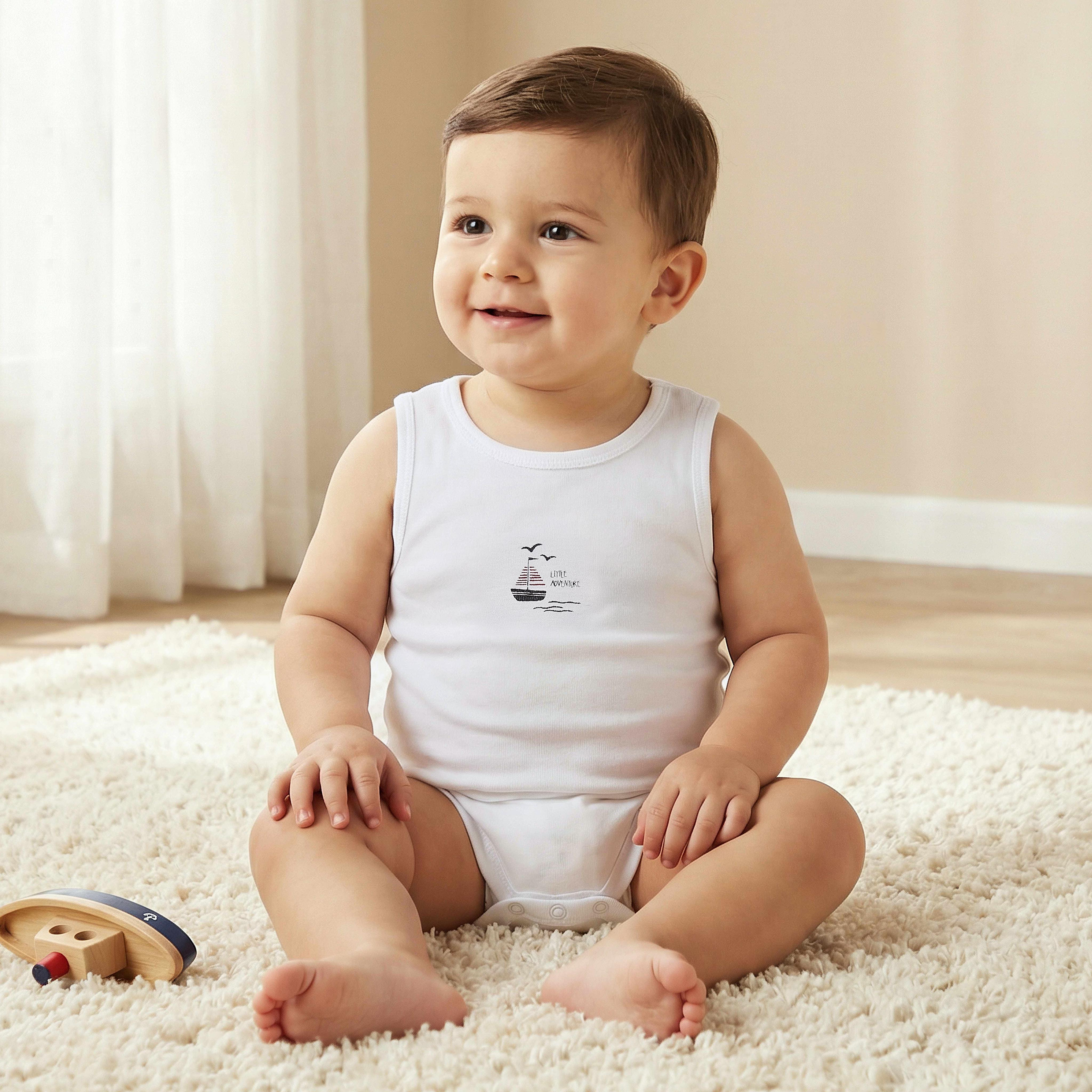 Pack of 7 Juniors Round Neck Sleeveless Bodysuit with Nautical Print-baby-boys-clothing-bodysuits-image-2
