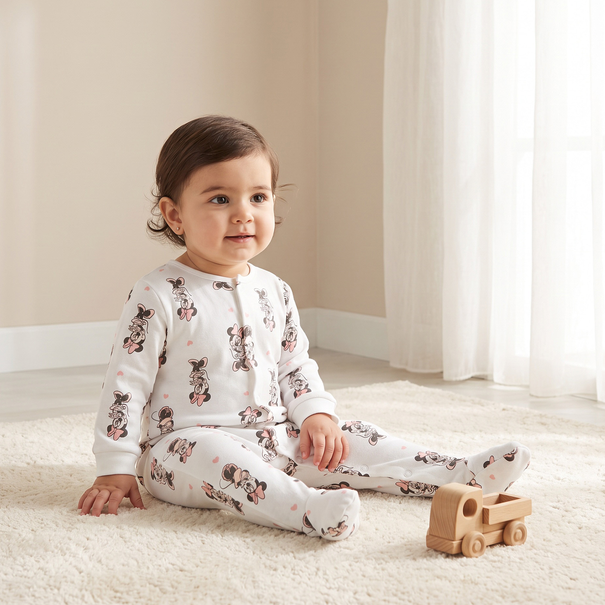 بدلات نوم قطن بطبعات ميني ماوس وياقة ضيقة وأكمام طويلة من ديزني - عبوة 3 قطع-baby-girls-clothing-nightwear-sleepsuits-image-2