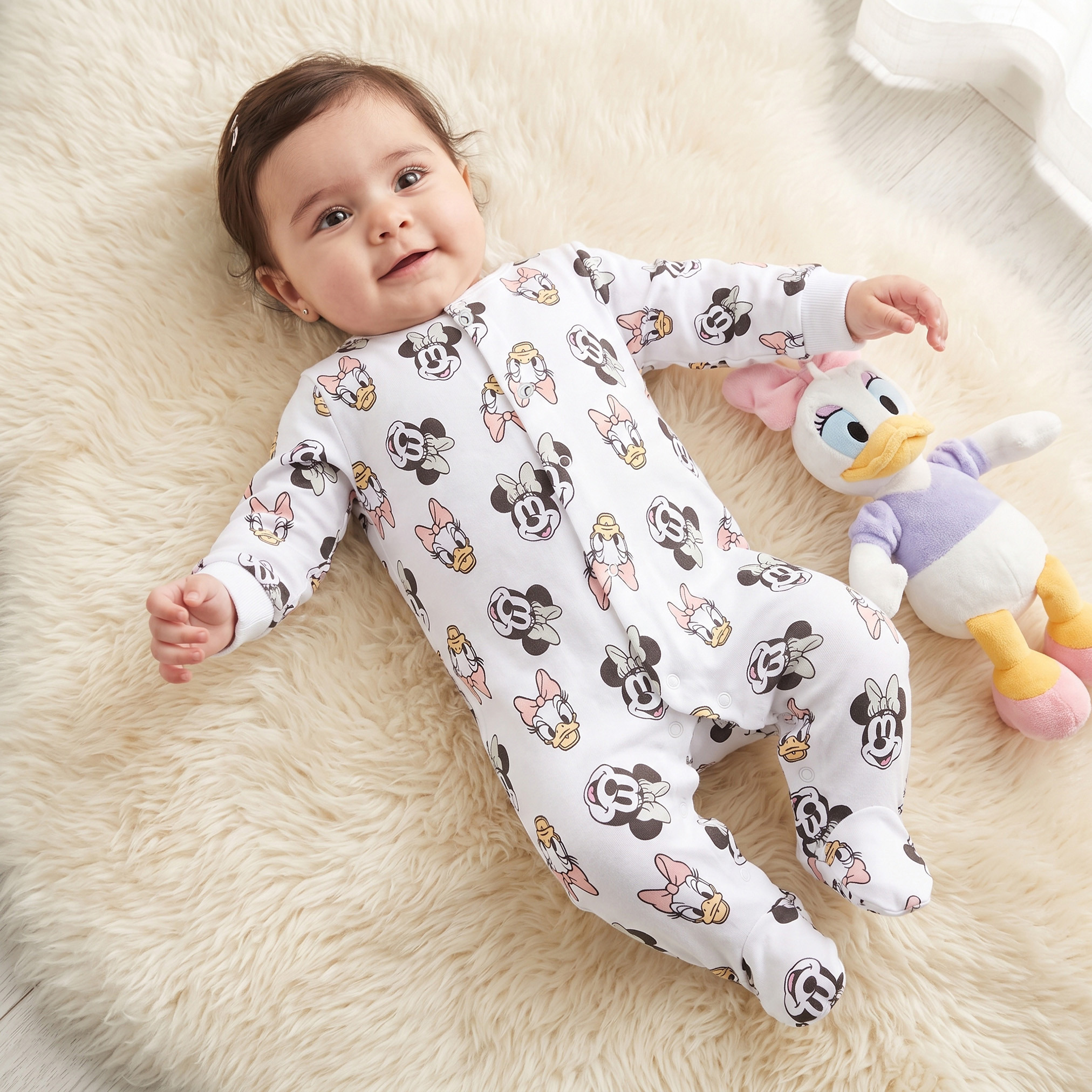 بدلات نوم قطن بطبعات ميني ماوس وياقة ضيقة وأكمام طويلة من ديزني - عبوة 3 قطع-baby-girls-clothing-nightwear-sleepsuits-image-2
