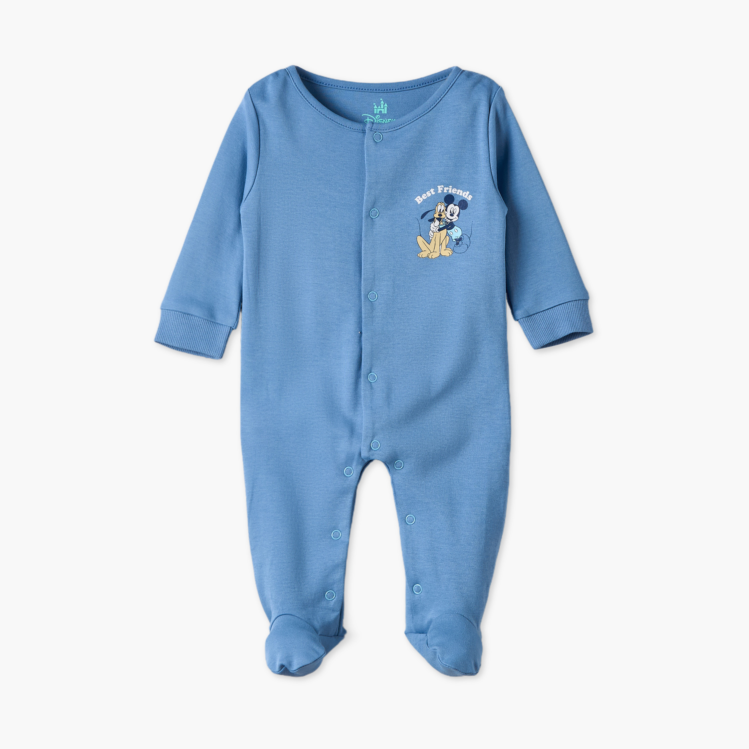 Pack of 3 Disney Cotton Round Neck Long Sleeves Sleepsuits with Mickey and Goofy Print-baby-boys-clothing-nightwear-sleepsuits-image-3