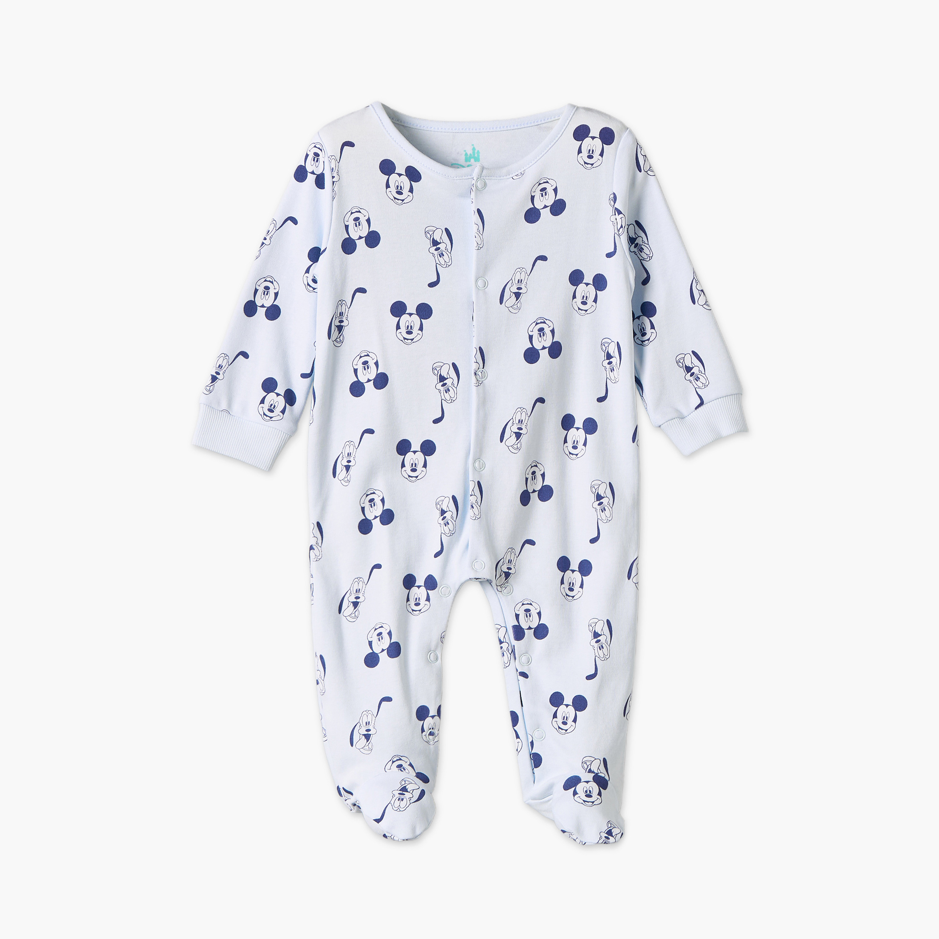 Pack of 3 Disney Cotton Round Neck Long Sleeves Sleepsuits with Mickey and Goofy Print-baby-boys-clothing-nightwear-sleepsuits-image-4