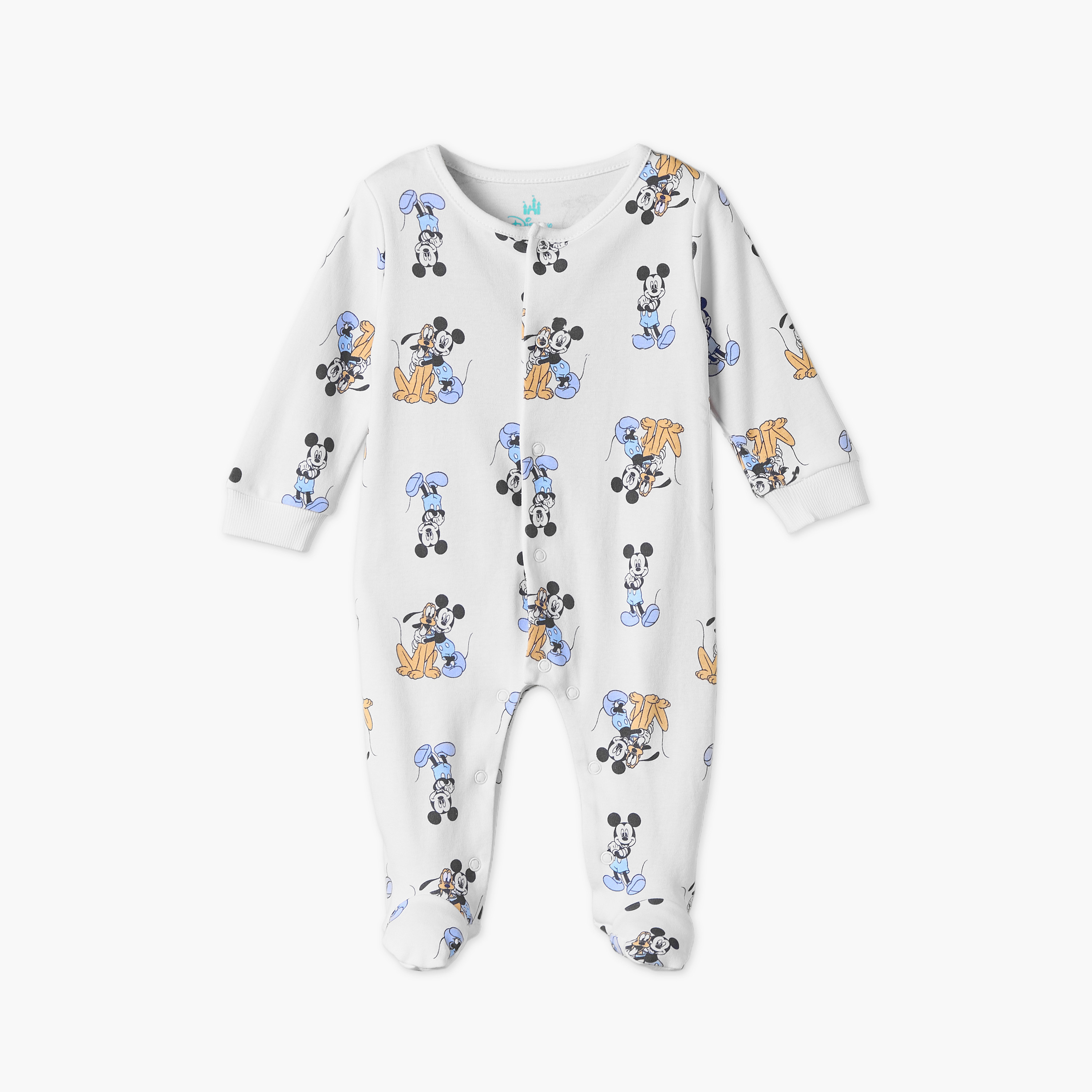 Pack of 3 Disney Cotton Round Neck Long Sleeves Sleepsuits with Mickey and Goofy Print-baby-boys-clothing-nightwear-sleepsuits-image-5