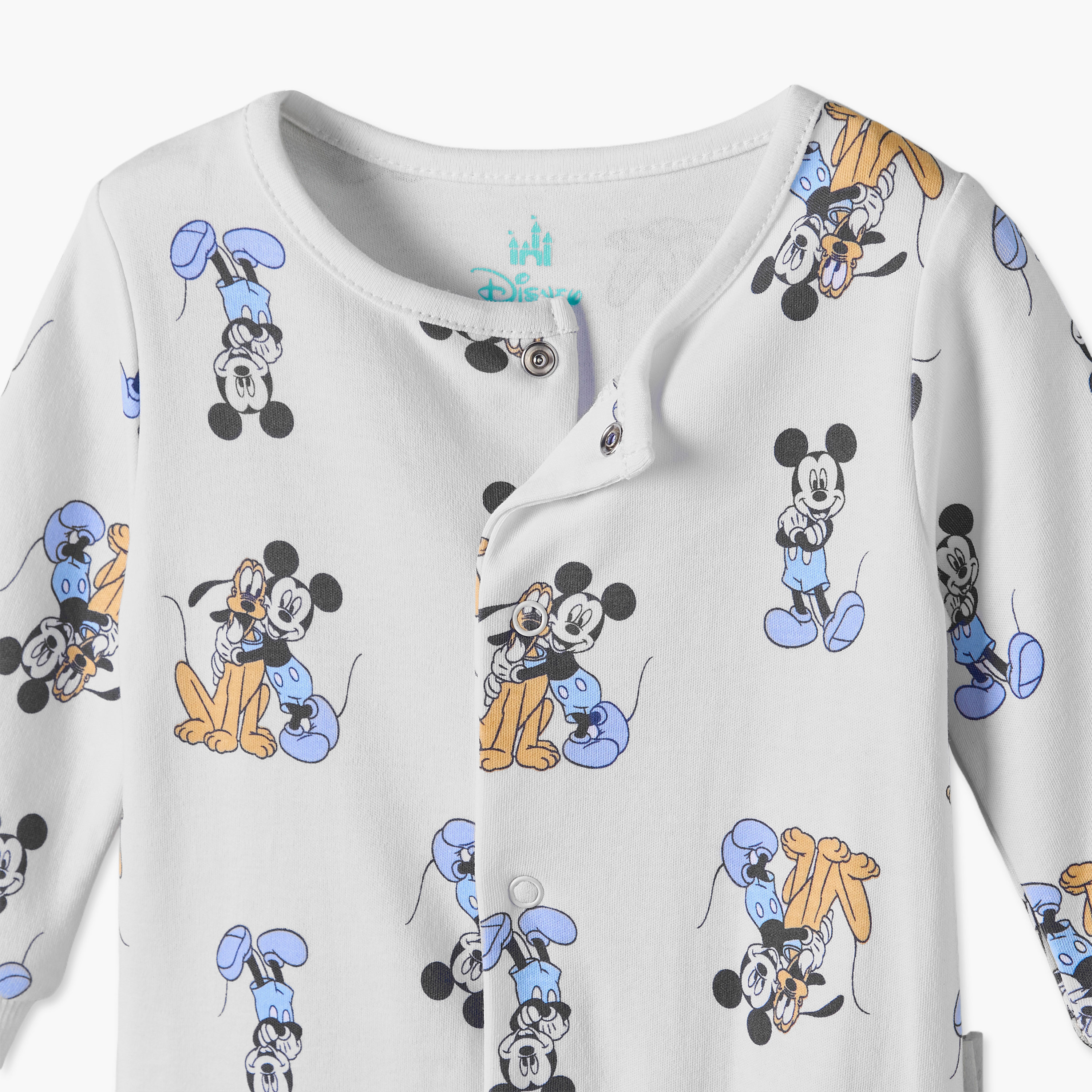 Pack of 3 Disney Cotton Round Neck Long Sleeves Sleepsuits with Mickey and Goofy Print-baby-boys-clothing-nightwear-sleepsuits-image-7