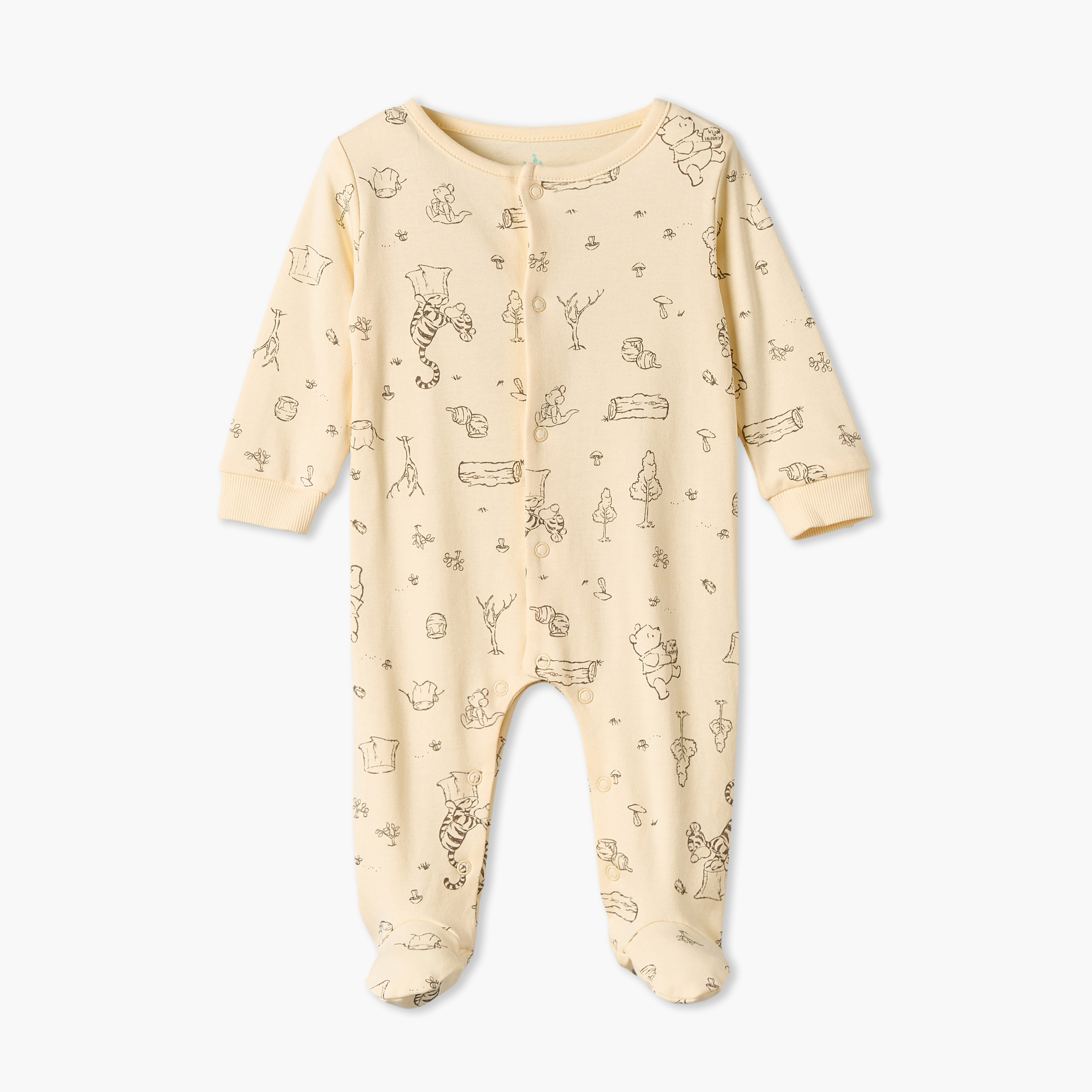 Pack of 3 Disney Cotton Round Neck Long Sleeves Sleepsuits with Winnie The Pooh Print-baby-boys-clothing-nightwear-sleepsuits-image-3