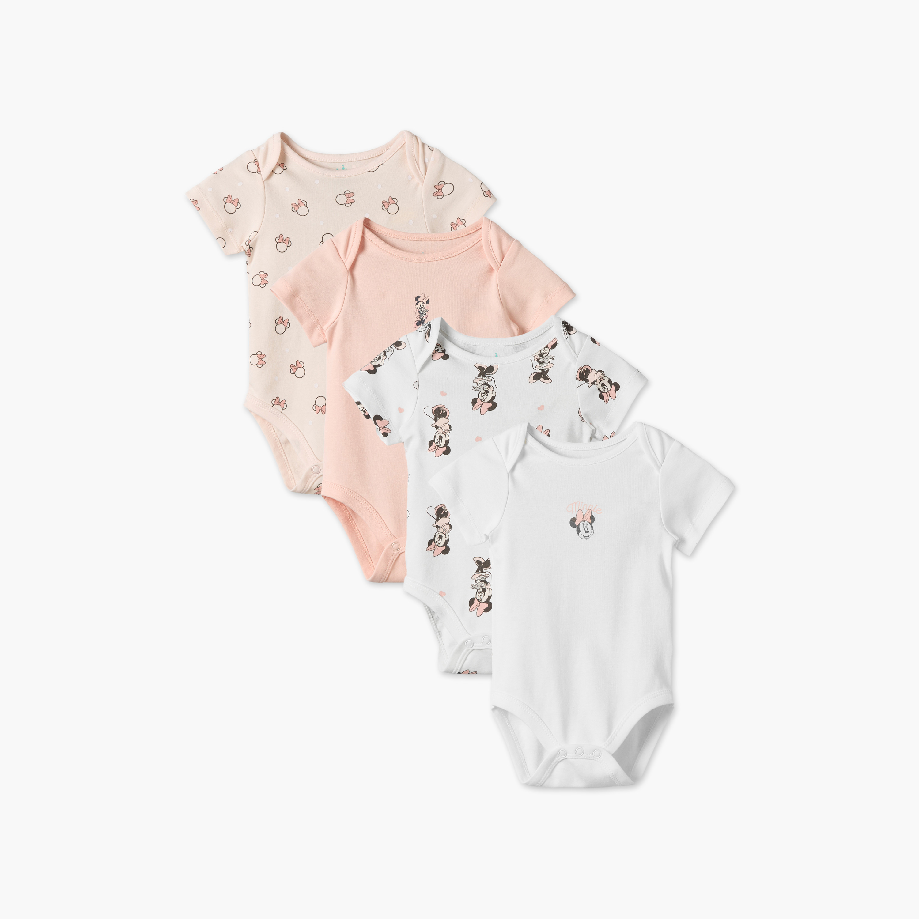 Pack of 4 Disney Cotton Round Neck Short Sleeves Bodysuit with Minnie Mouse Print-baby-girls-clothing-bodysuits-image-1