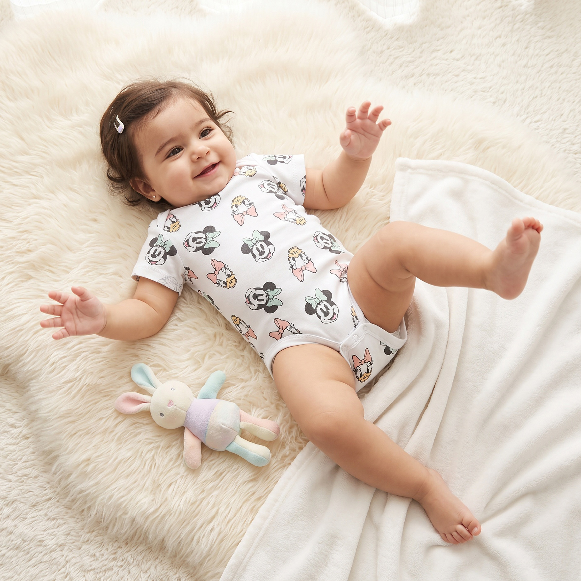 طقم بودي سوت قطني بياقة مستديرة وأكمام قصيرة بطبعة ميني ماوس وديزي من ديزني - 4 قطع-baby-girls-clothing-bodysuits-image-2