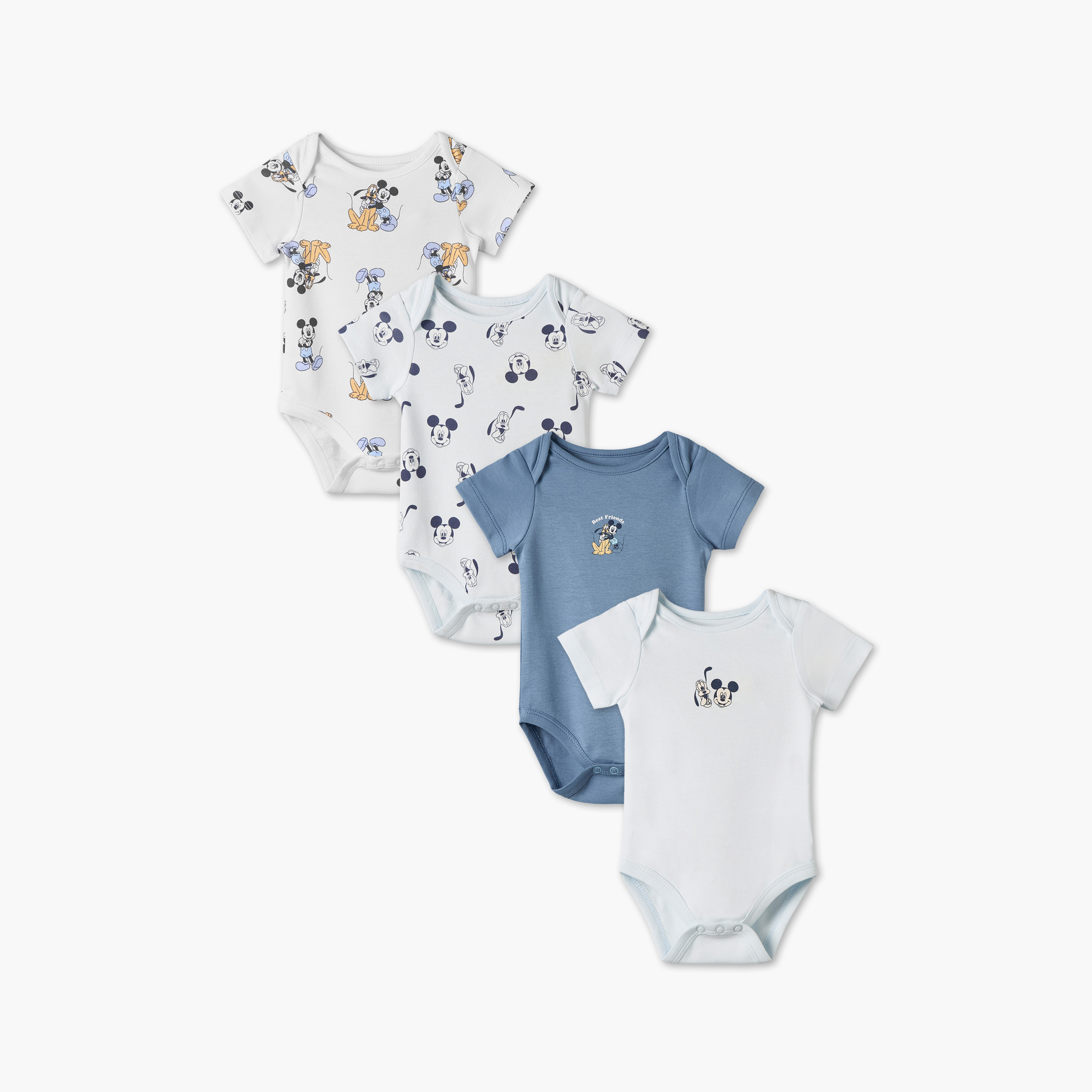 بودي سوت قطن بطبعات ميني ماوس وياقة مستديرة وأكمام قصيرة من ديزني - عبوة 4 قطع-baby-girls-clothing-bodysuits-image-1