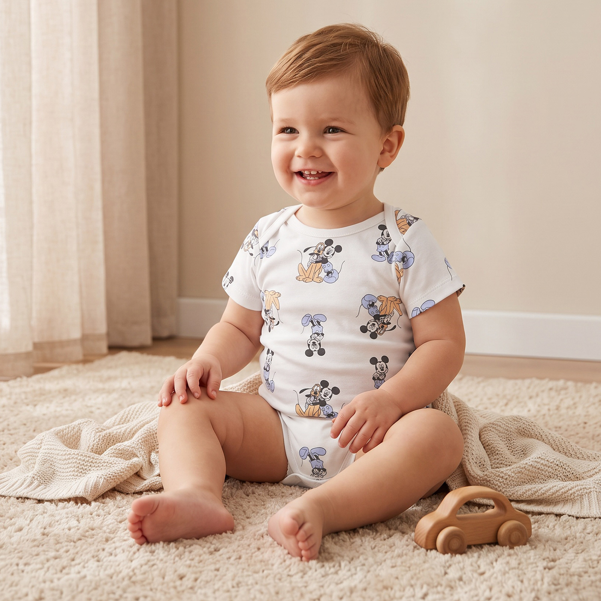 بودي سوت قطن بطبعات ميني ماوس وياقة مستديرة وأكمام قصيرة من ديزني - عبوة 4 قطع-baby-girls-clothing-bodysuits-image-2
