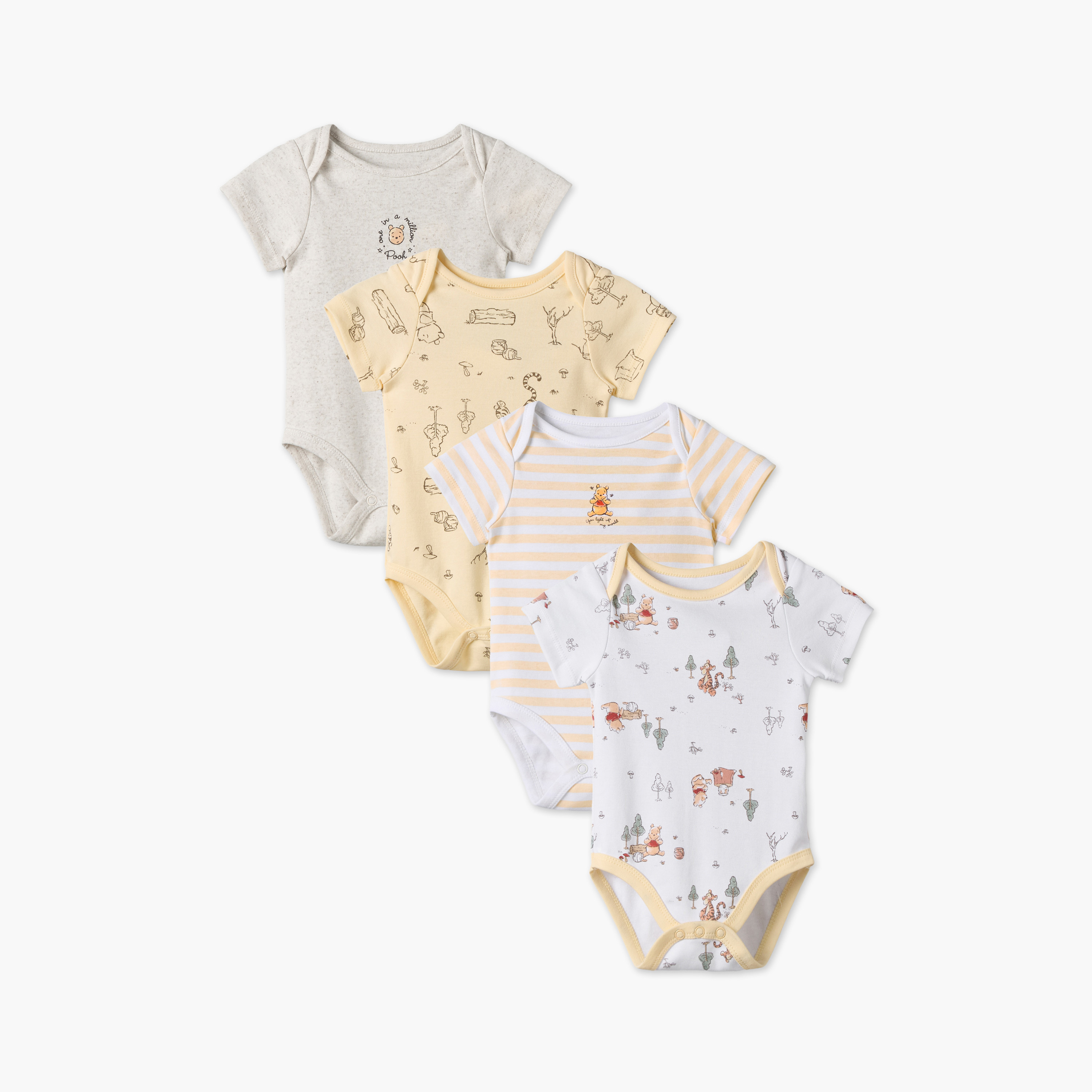 Pack of 4 Disney Round Neck Short Sleeves Bodysuit with Winnie the Pooh Print-baby-boys-clothing-bodysuits-image-1