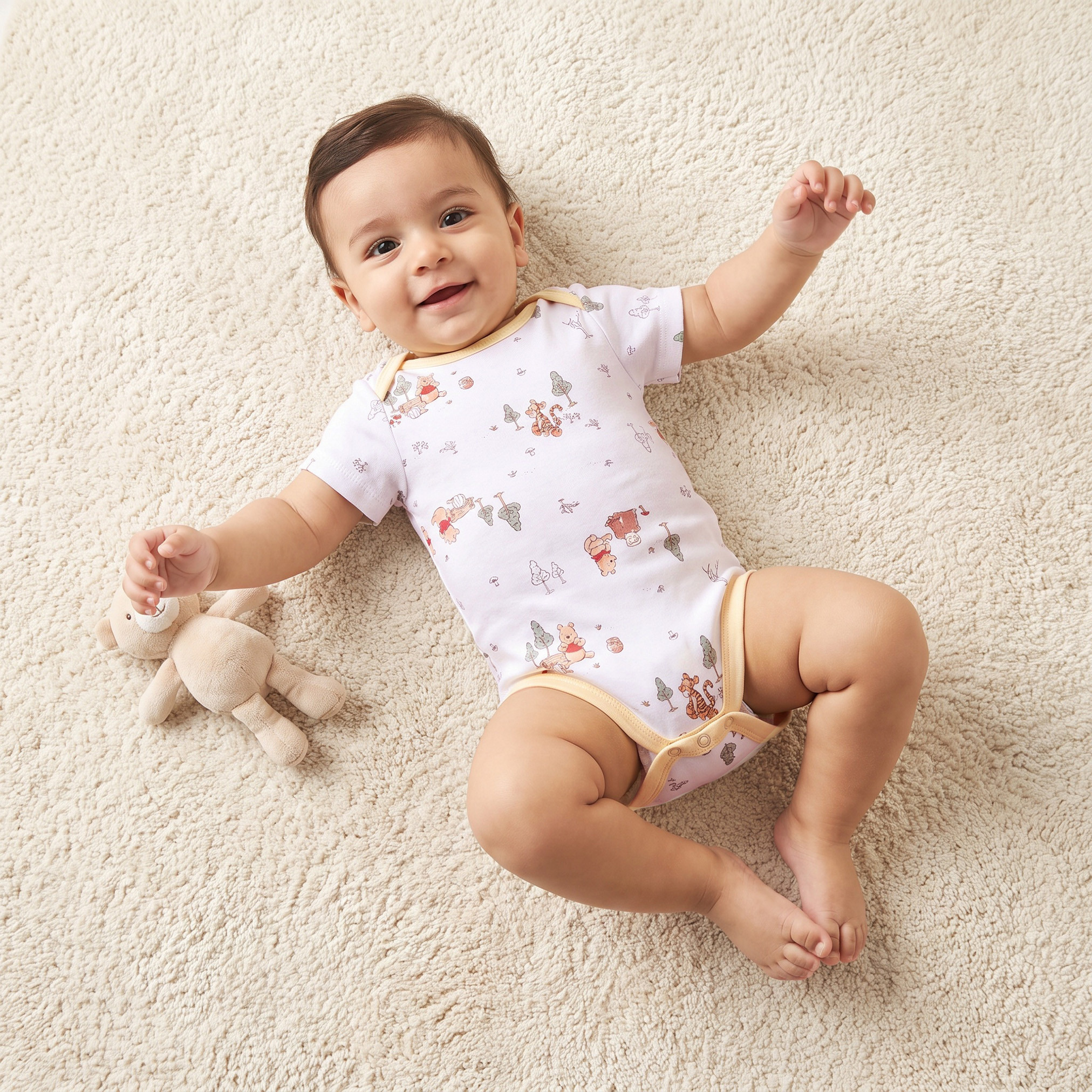 Pack of 4 Disney Round Neck Short Sleeves Bodysuit with Winnie the Pooh Print-baby-boys-clothing-bodysuits-image-2