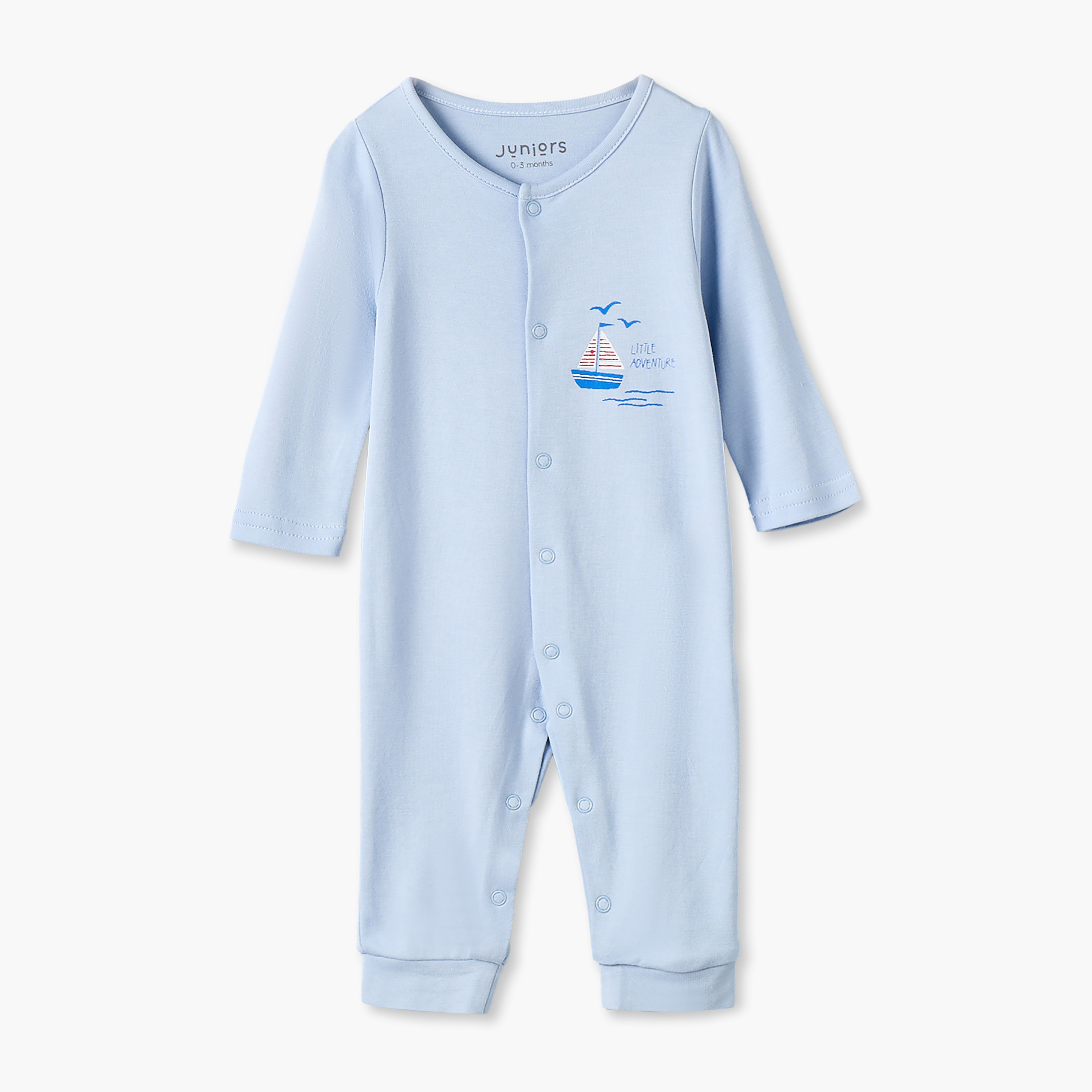 طقم بدلات نوم قطن بأكمام طويلة وياقة ضيقة وأزرار إغلاق كبس من جونيورز - 3 قطع-baby-boys-clothing-nightwear-sleepsuits-image-3