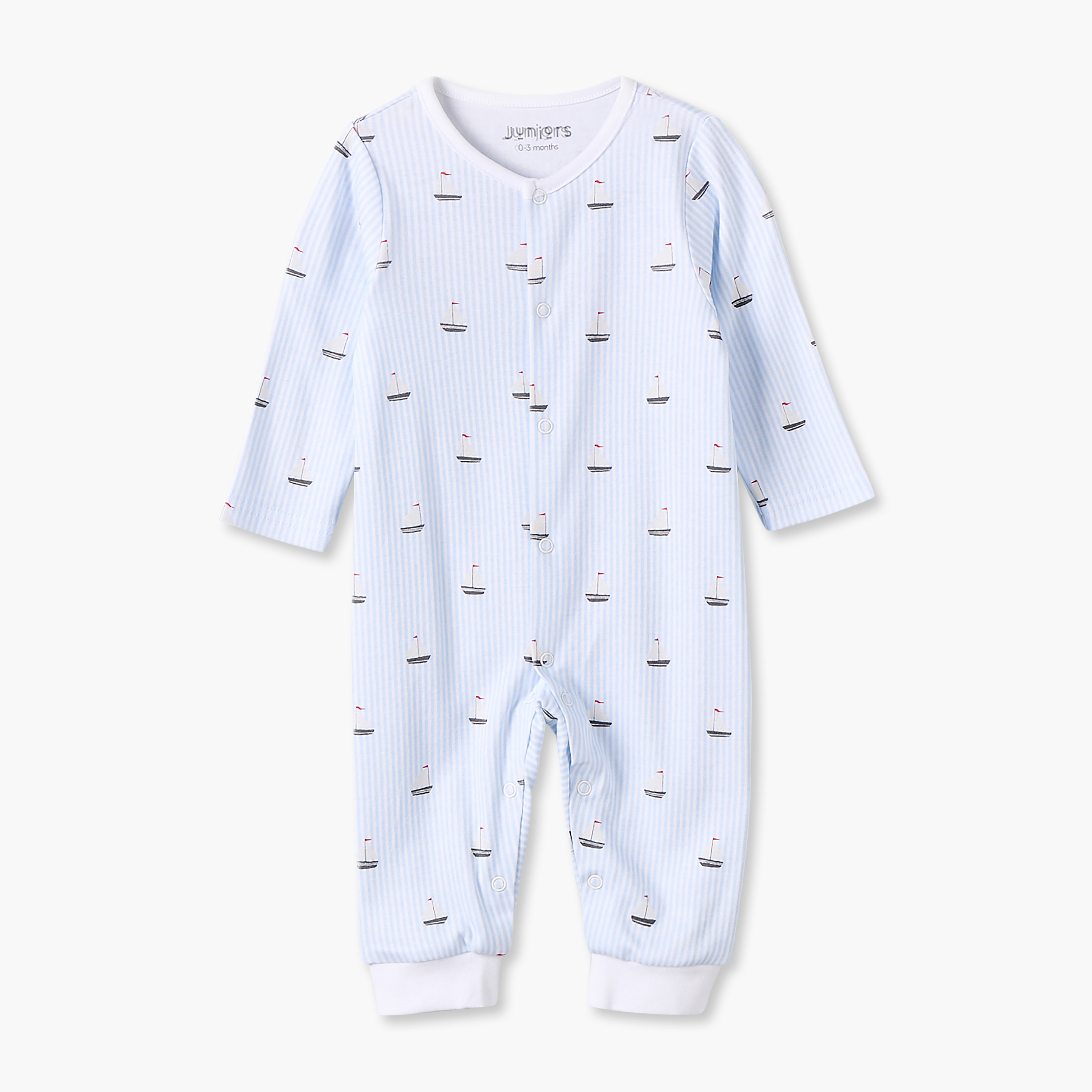 طقم بدلات نوم قطن بأكمام طويلة وياقة ضيقة وأزرار إغلاق كبس من جونيورز - 3 قطع-baby-boys-clothing-nightwear-sleepsuits-image-5