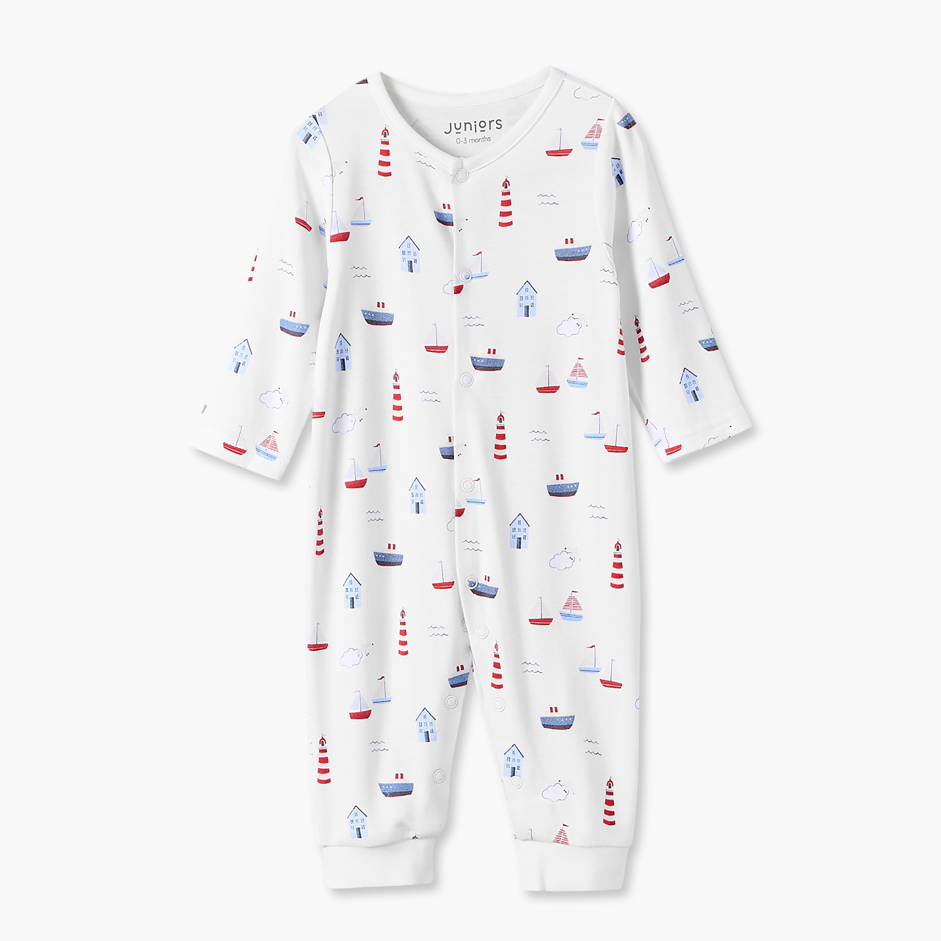 طقم بدلات نوم قطن بأكمام طويلة وياقة ضيقة وأزرار إغلاق كبس من جونيورز - 3 قطع-baby-boys-clothing-nightwear-sleepsuits-image-6