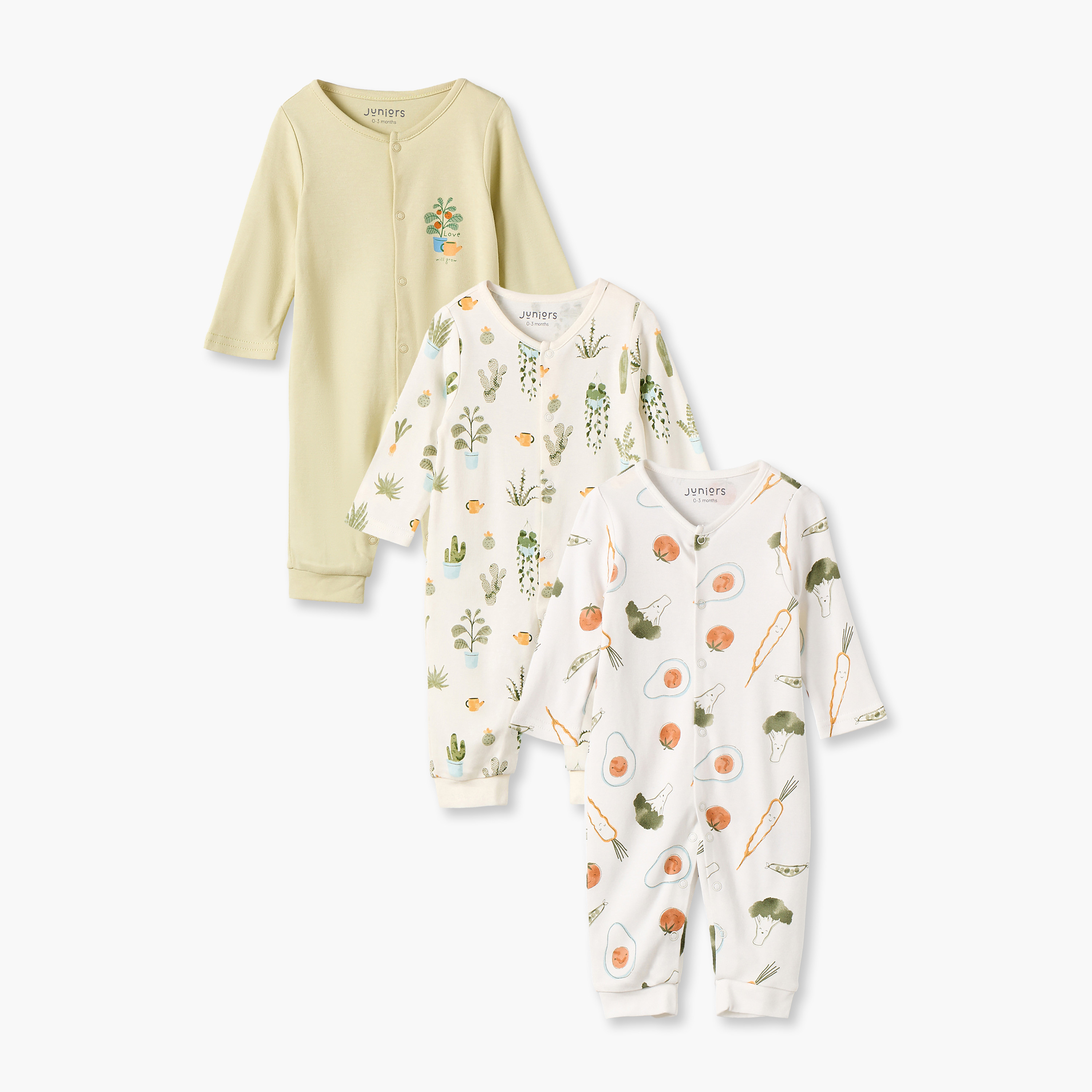 طقم بدلة نوم بياقة ضيقة وأكمام طويلة بأزرار كبس من جونيورز - عبوة من 3 قطع-baby-boys-clothing-nightwear-sleepsuits-image-1