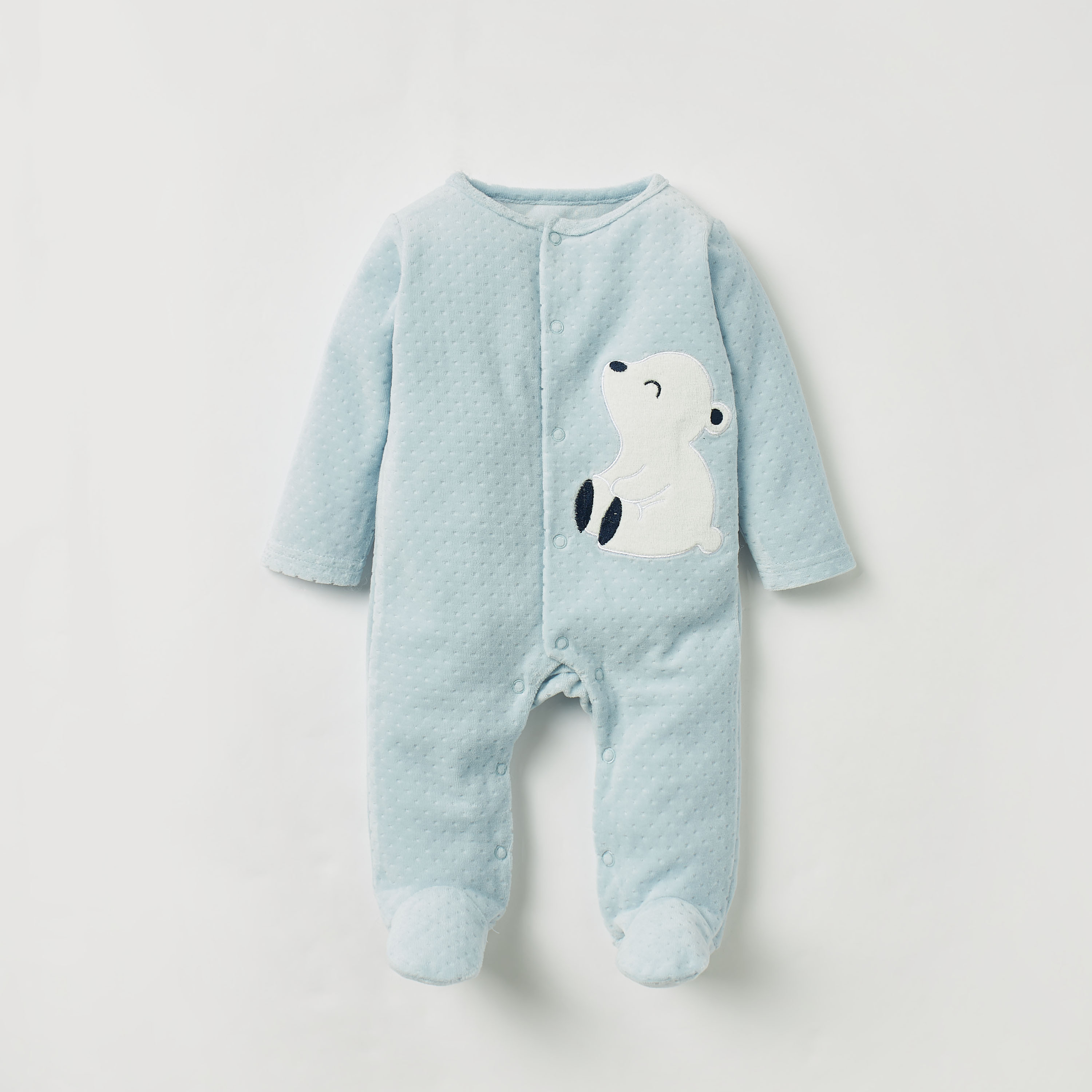 Juniors Bear Applique Textured Sleepsuit with Long Sleeves-baby-boys-clothing-nightwear-sleepsuits-image-1