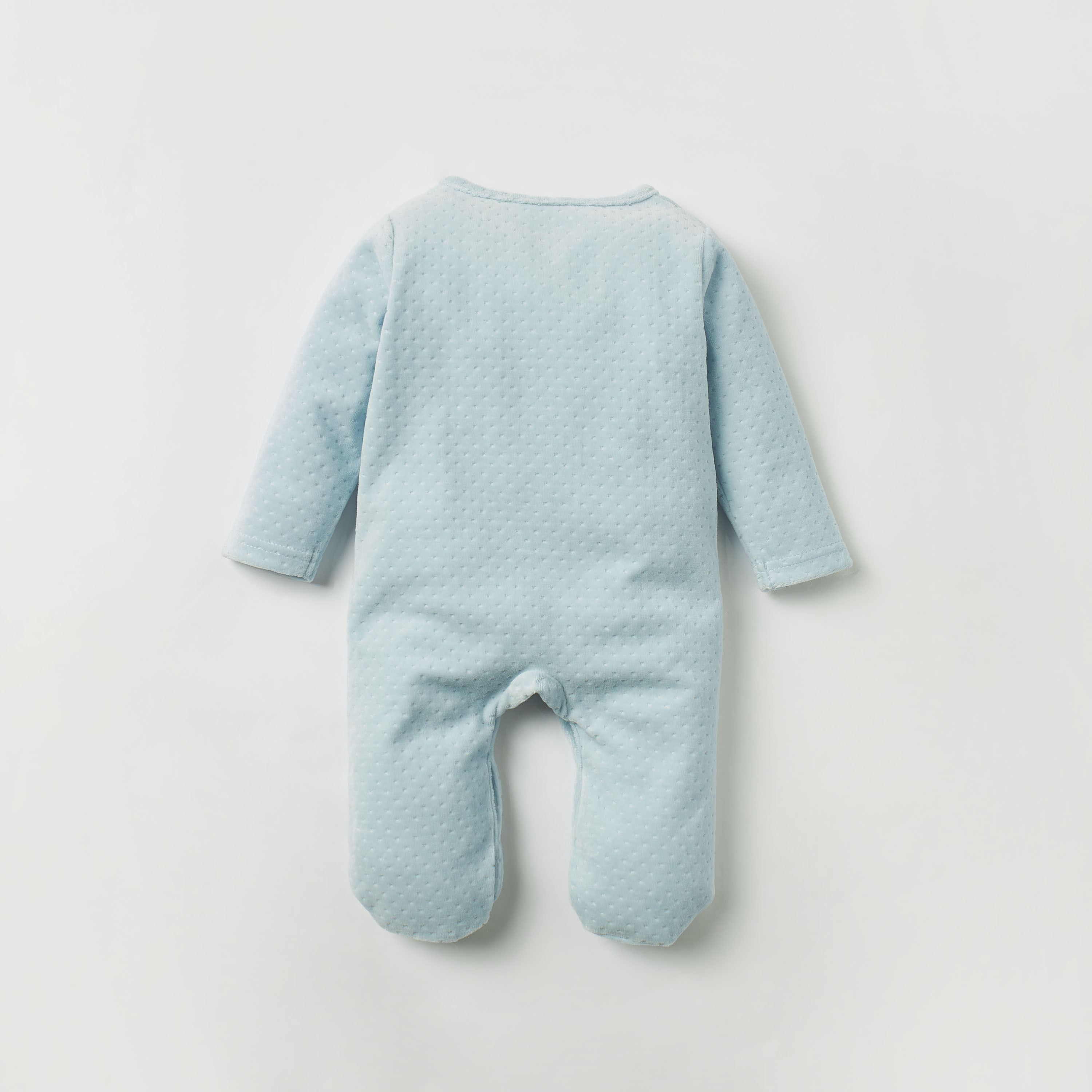 Juniors Bear Applique Textured Sleepsuit with Long Sleeves-baby-boys-clothing-nightwear-sleepsuits-image-2