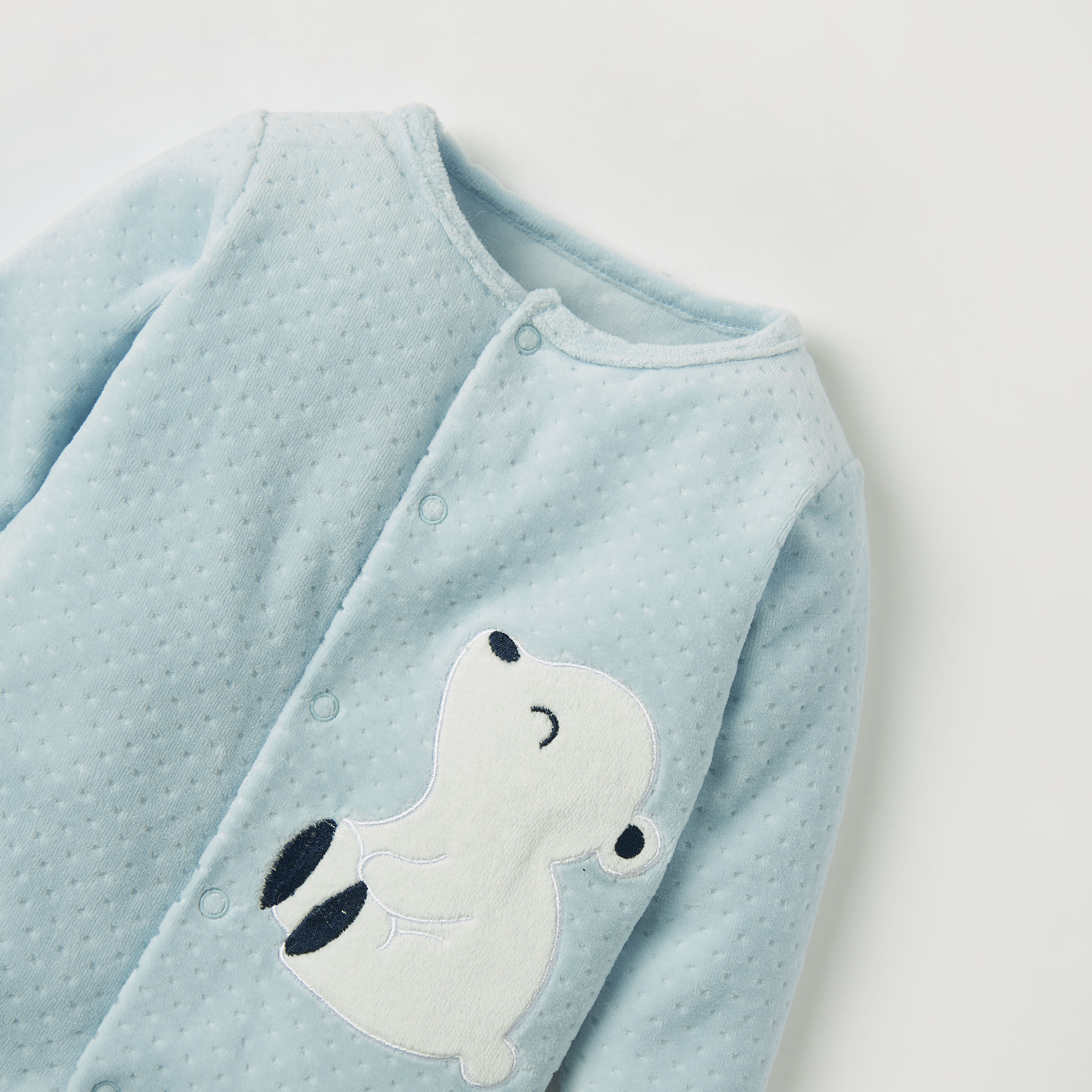 Juniors Bear Applique Textured Sleepsuit with Long Sleeves-baby-boys-clothing-nightwear-sleepsuits-image-3