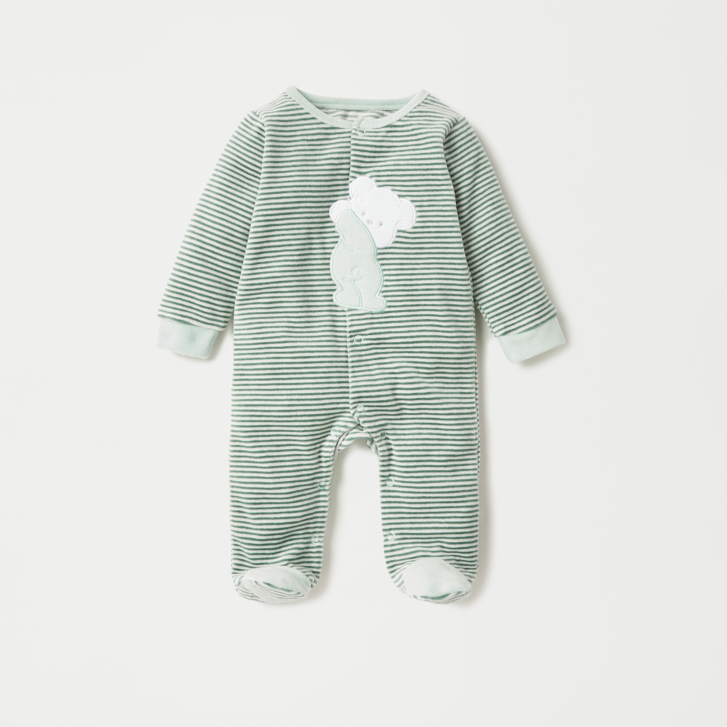 بدلة نوم بأقدام مغلقة وأزرار إغلاق كبّاسة وزخارف دب من جونيورز-baby-boys-clothing-nightwear-sleepsuits-image-1
