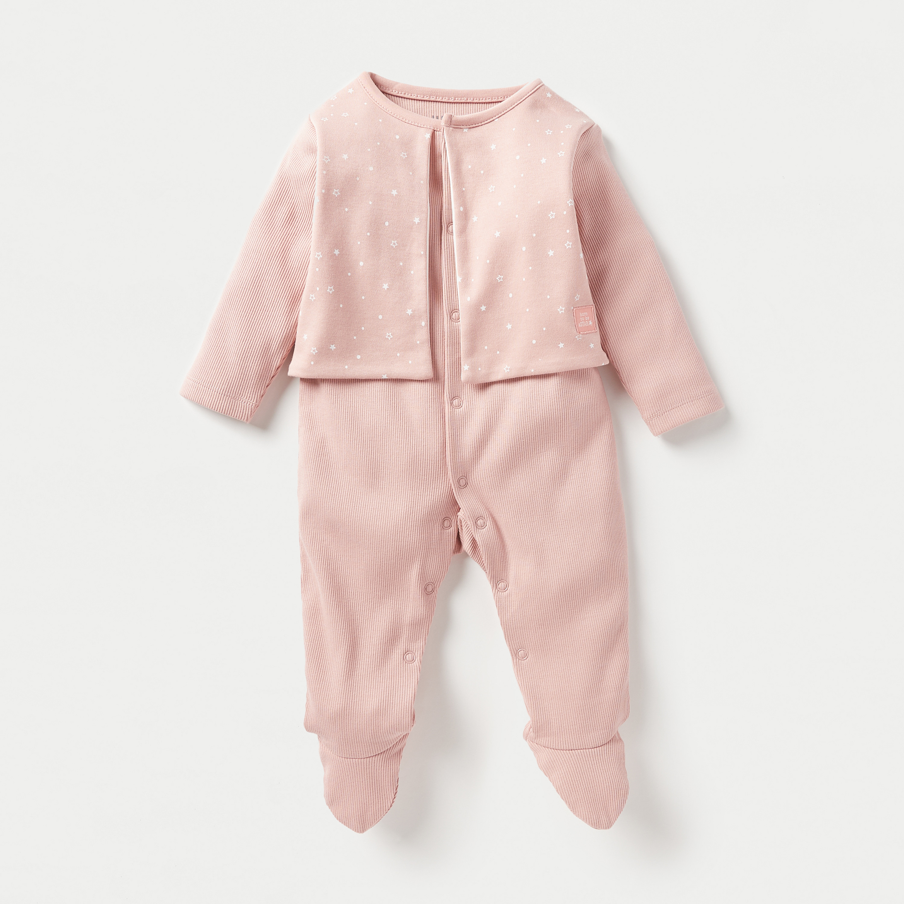 بدلة نوم مضلعة مغلقة القدمين مع لعبة أرنب مخملية من جونيورز-baby-girls-clothing-nightwear-sleepsuits-image-2