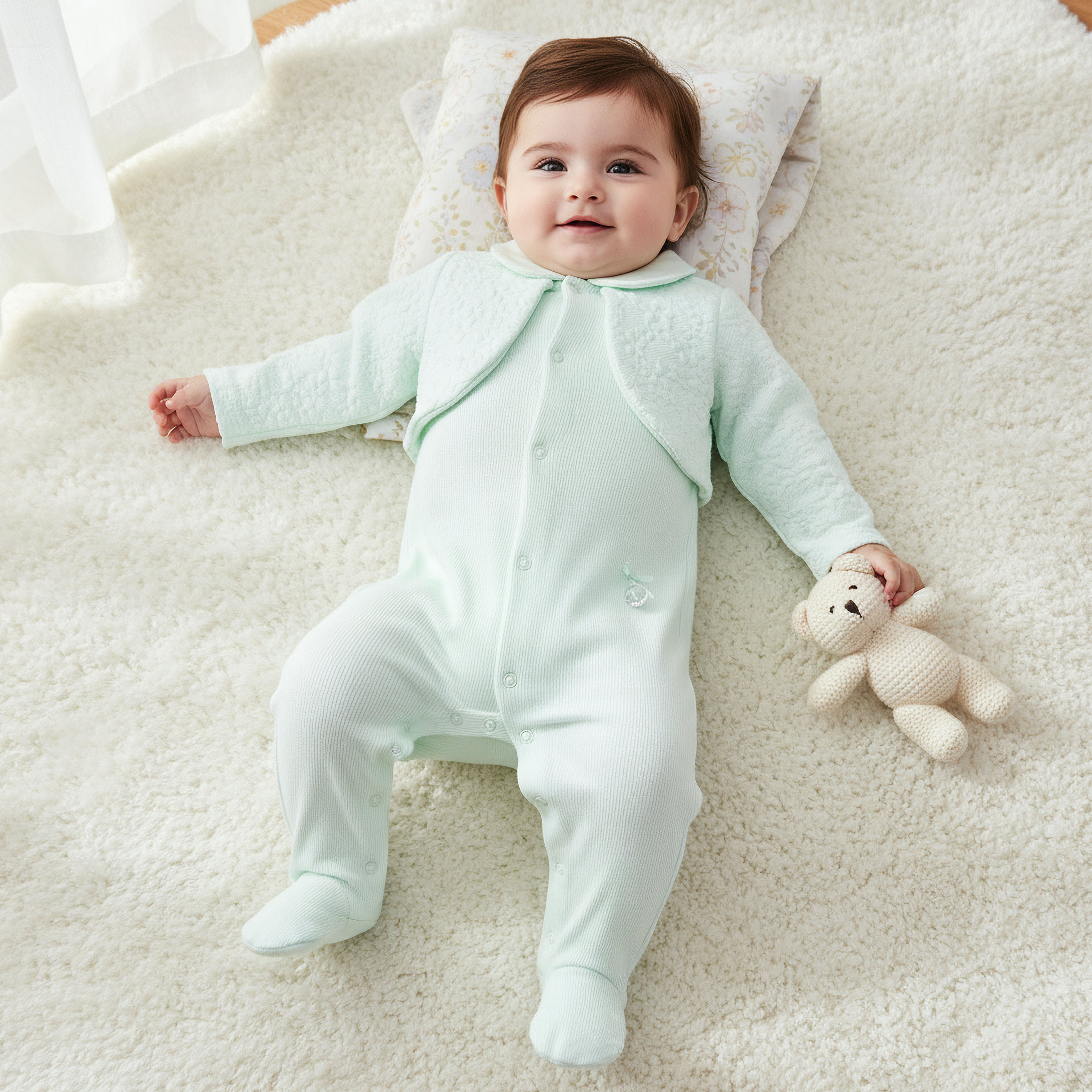 Giggles Collared Neck Sleepsuit with Snap Button Closure - Cotton - Long Sleeves-baby-girls-clothing-nightwear-sleepsuits-image-1