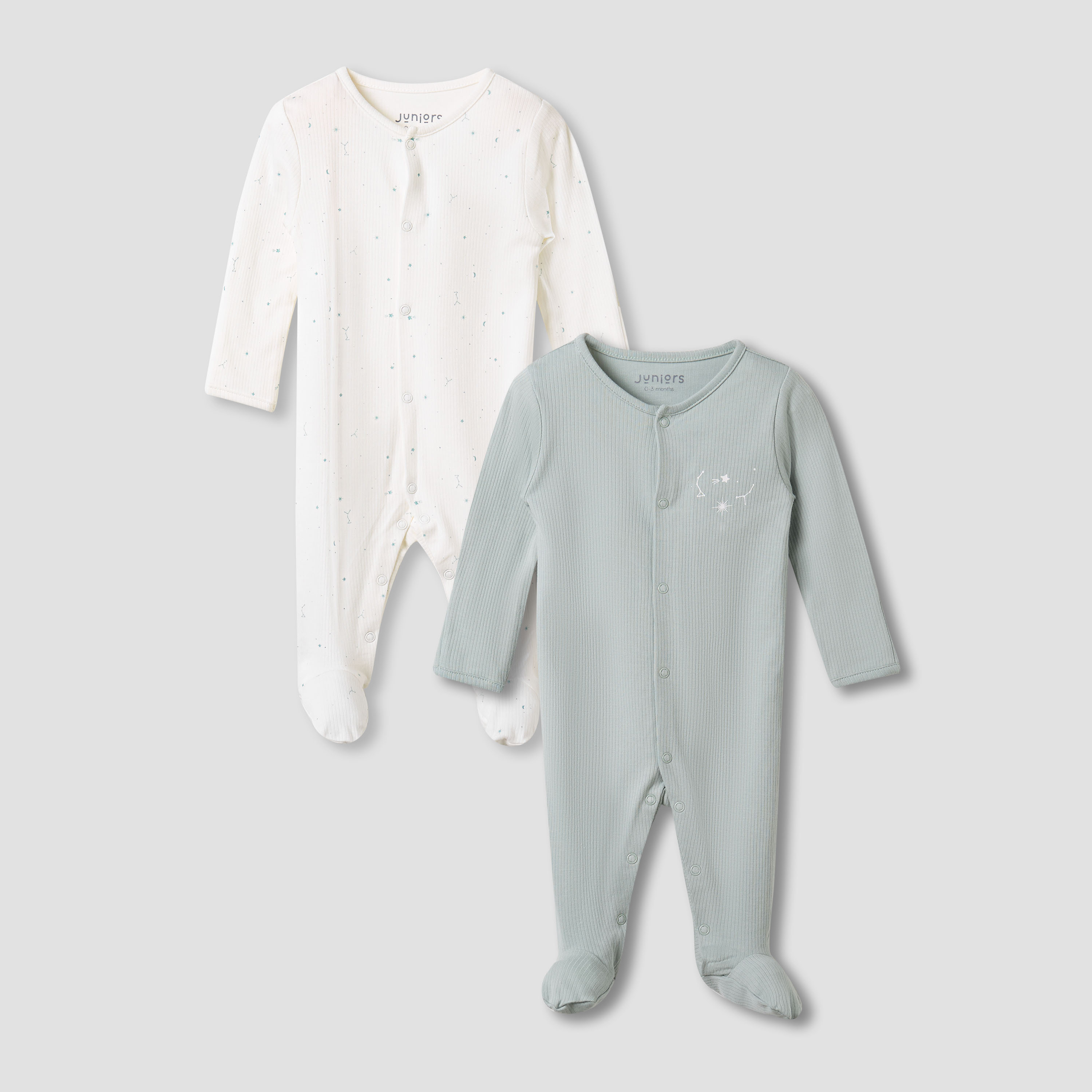 Juniors Round Neck Sleepsuit with Snap Button Closure - Long Sleeves - Set of 2-baby-boys-clothing-nightwear-sleepsuits-image-1