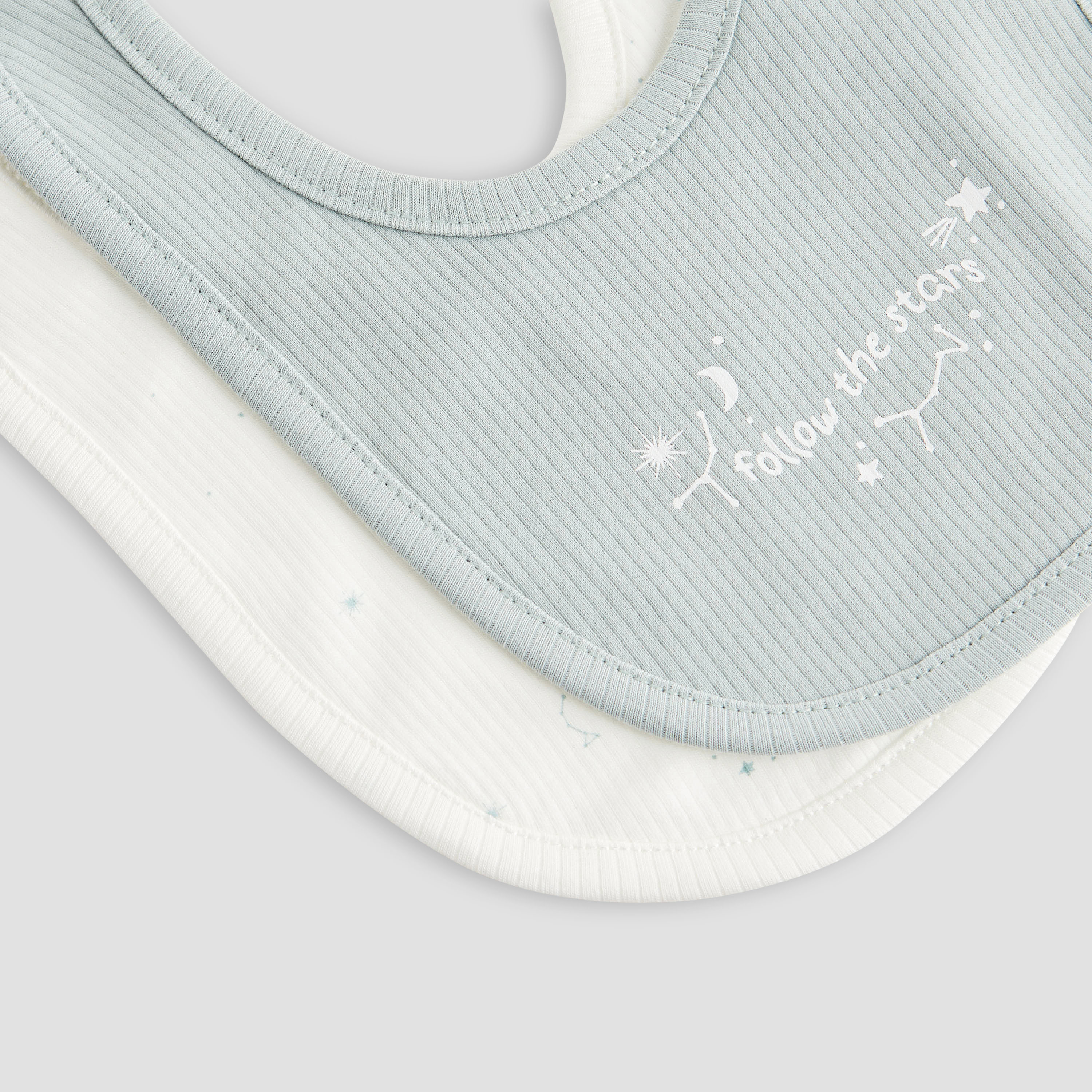 مرايل أطفال من مزيج القطن بزر إغلاق كباس من جونيورز - طقم من قطعتين-baby-feeding-bibs-image-1