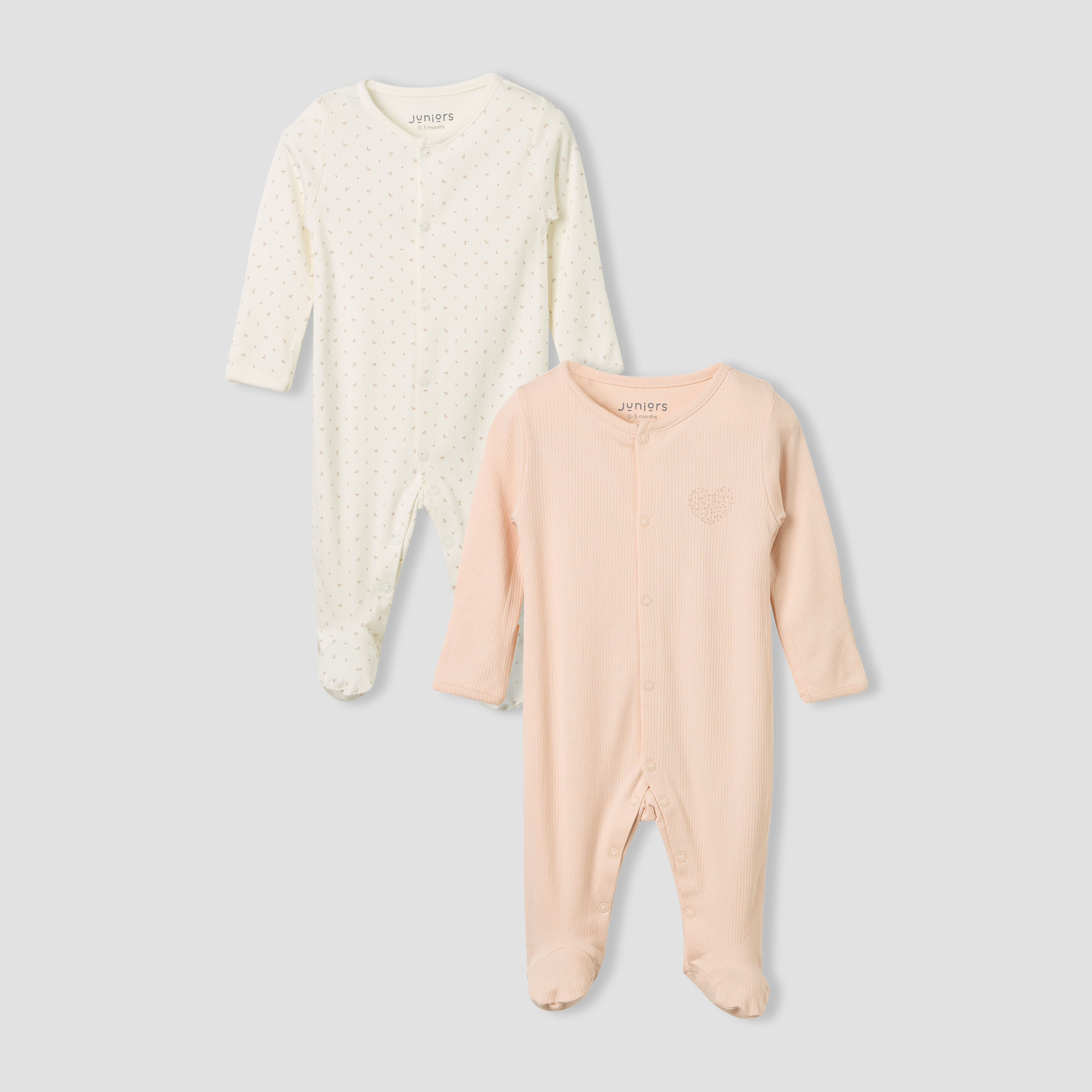 Juniors Round Neck Sleepsuit with Snap Button Closure - Long Sleeves - Set of 2-baby-girls-clothing-nightwear-sleepsuits-image-1
