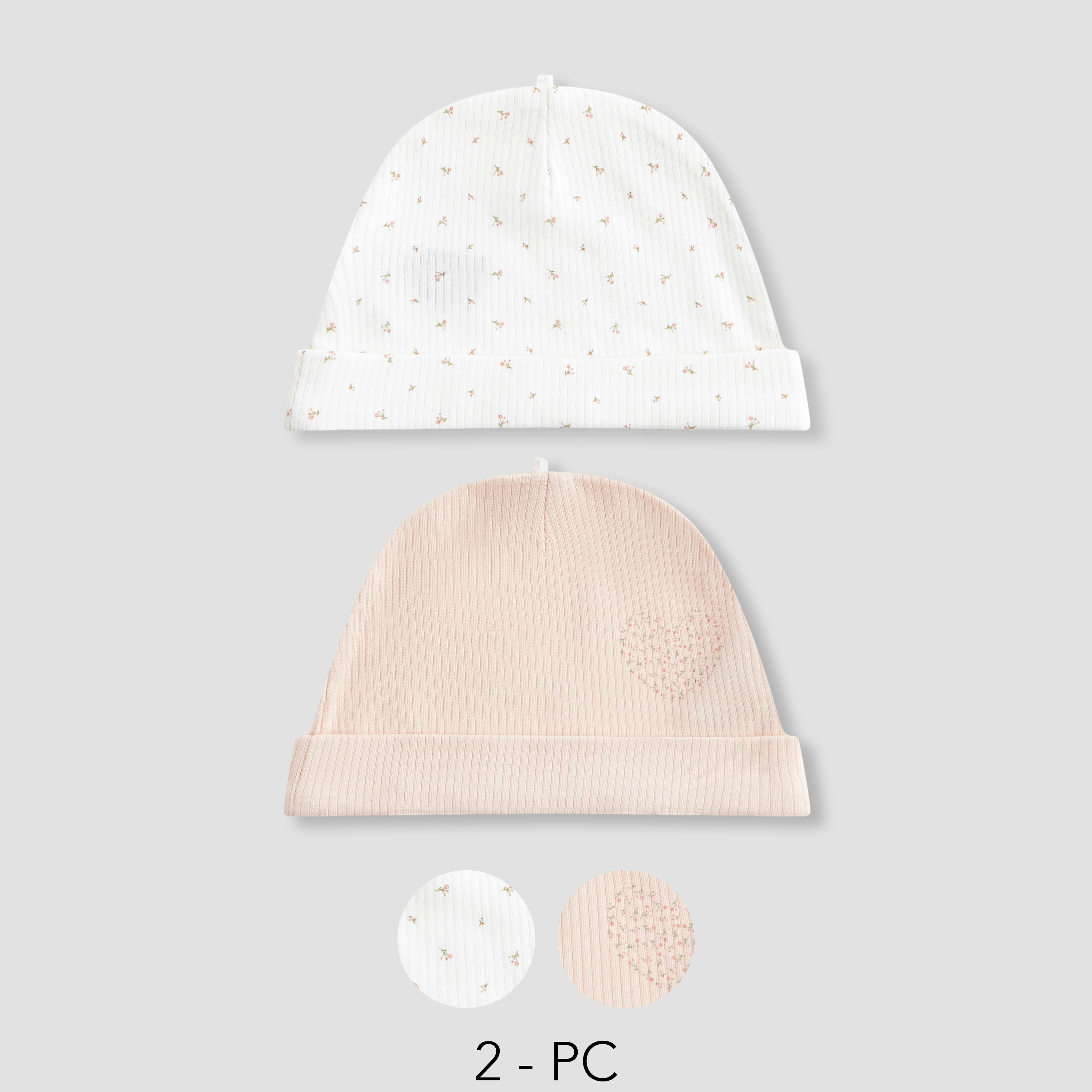 Juniors Girls Cap with Floral Print - Cotton Blend - Set of 2-baby-girls-accessories-caps-image-1