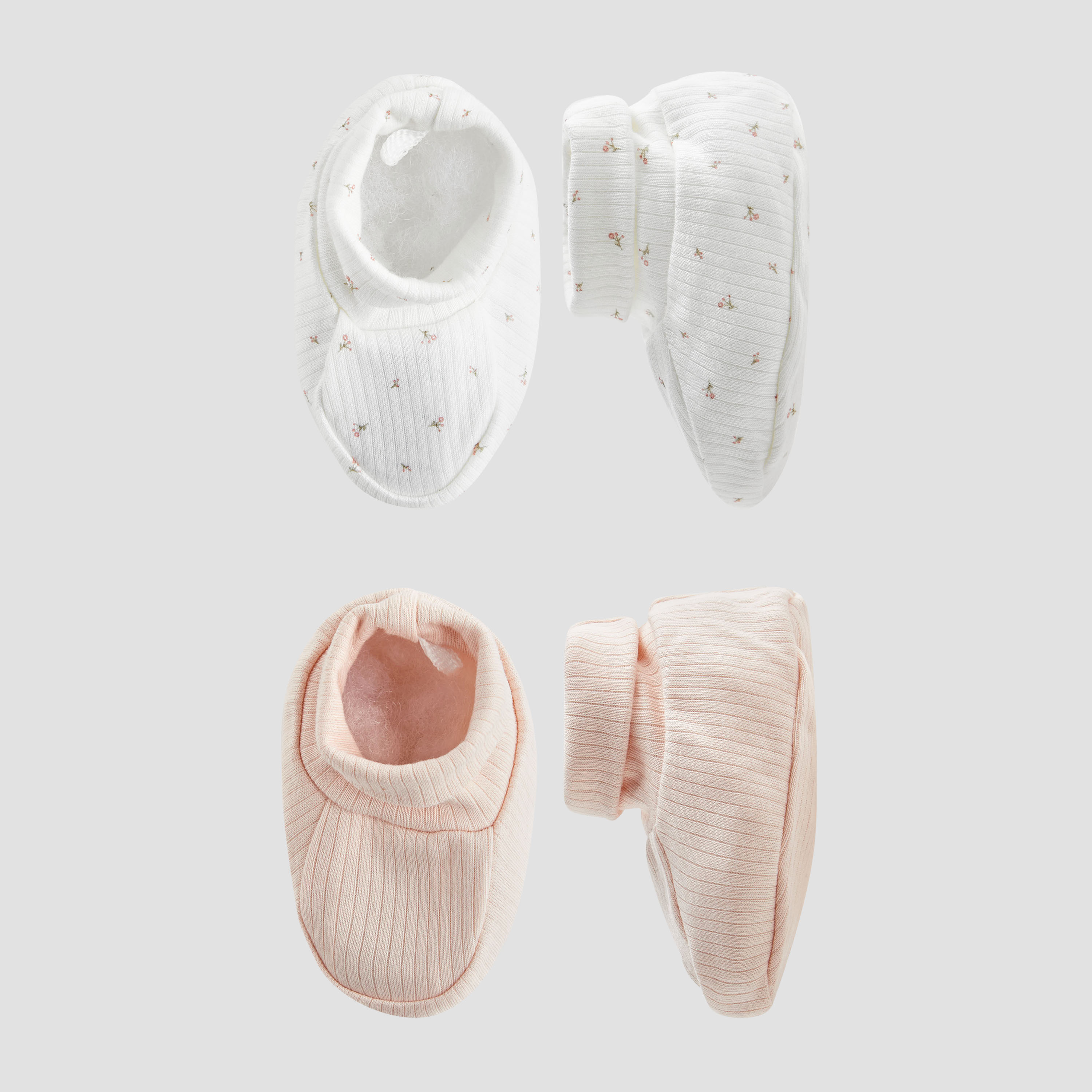 Juniors Girls Booties with Ribbed Texture - Soft Fabric - Set of 2-baby-girls-shoes-booties-image-1