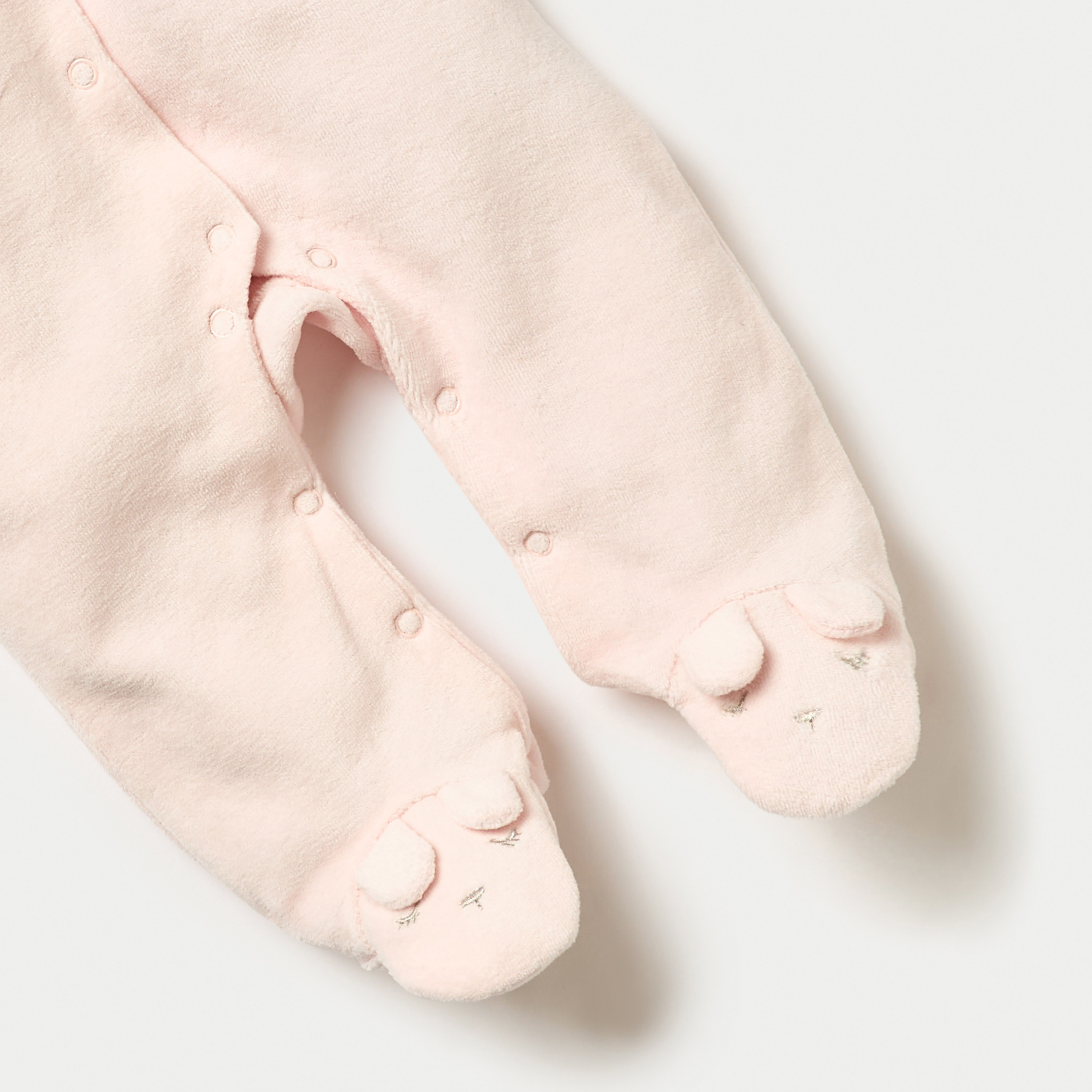 Juniors Mouse Applique Closed Feet Velour Sleepsuit with Button Closure-baby-girls-clothing-nightwear-sleepsuits-image-3