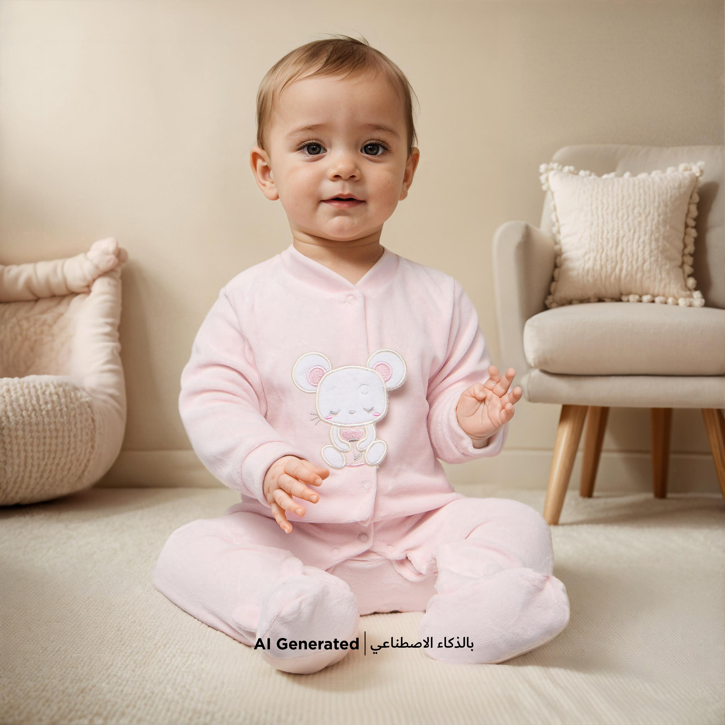 Juniors Mouse Applique Closed Feet Velour Sleepsuit with Button Closure-baby-girls-clothing-nightwear-sleepsuits-image-5