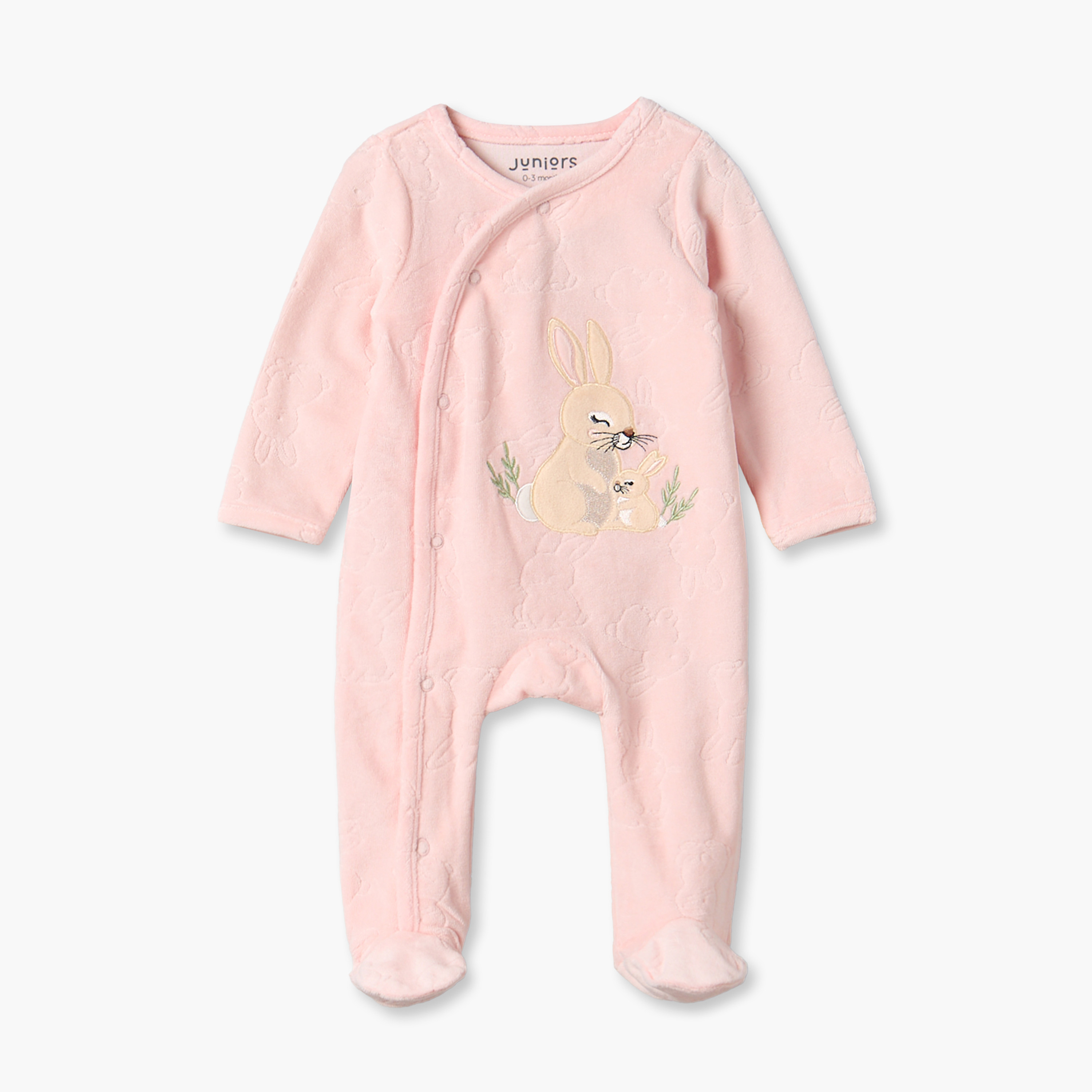 Juniors Cotton Round Neck Long Sleeves Sleepsuit with Bunny Applique-baby-girls-clothing-nightwear-sleepsuits-image-1