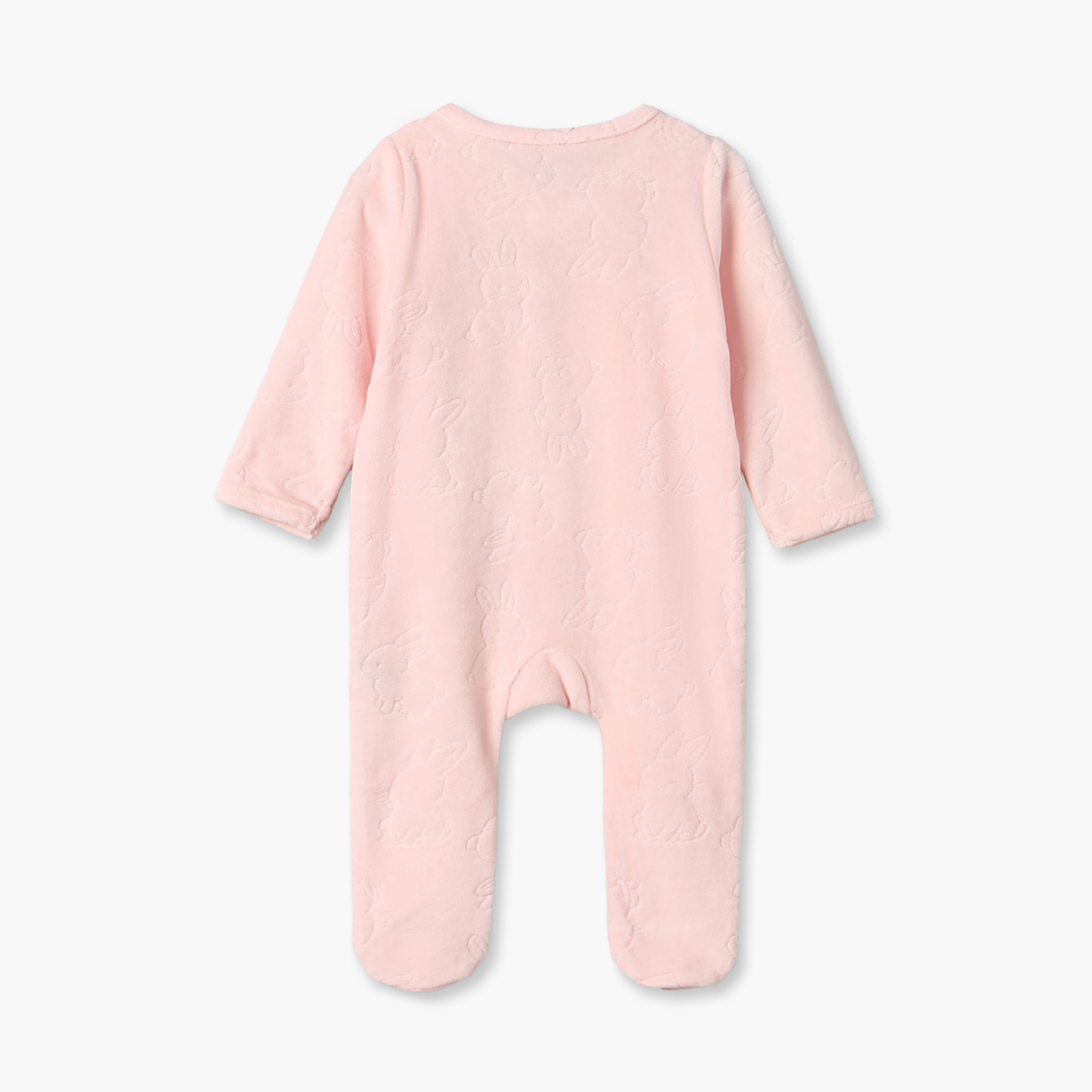 Juniors Cotton Round Neck Long Sleeves Sleepsuit with Bunny Applique-baby-girls-clothing-nightwear-sleepsuits-image-2