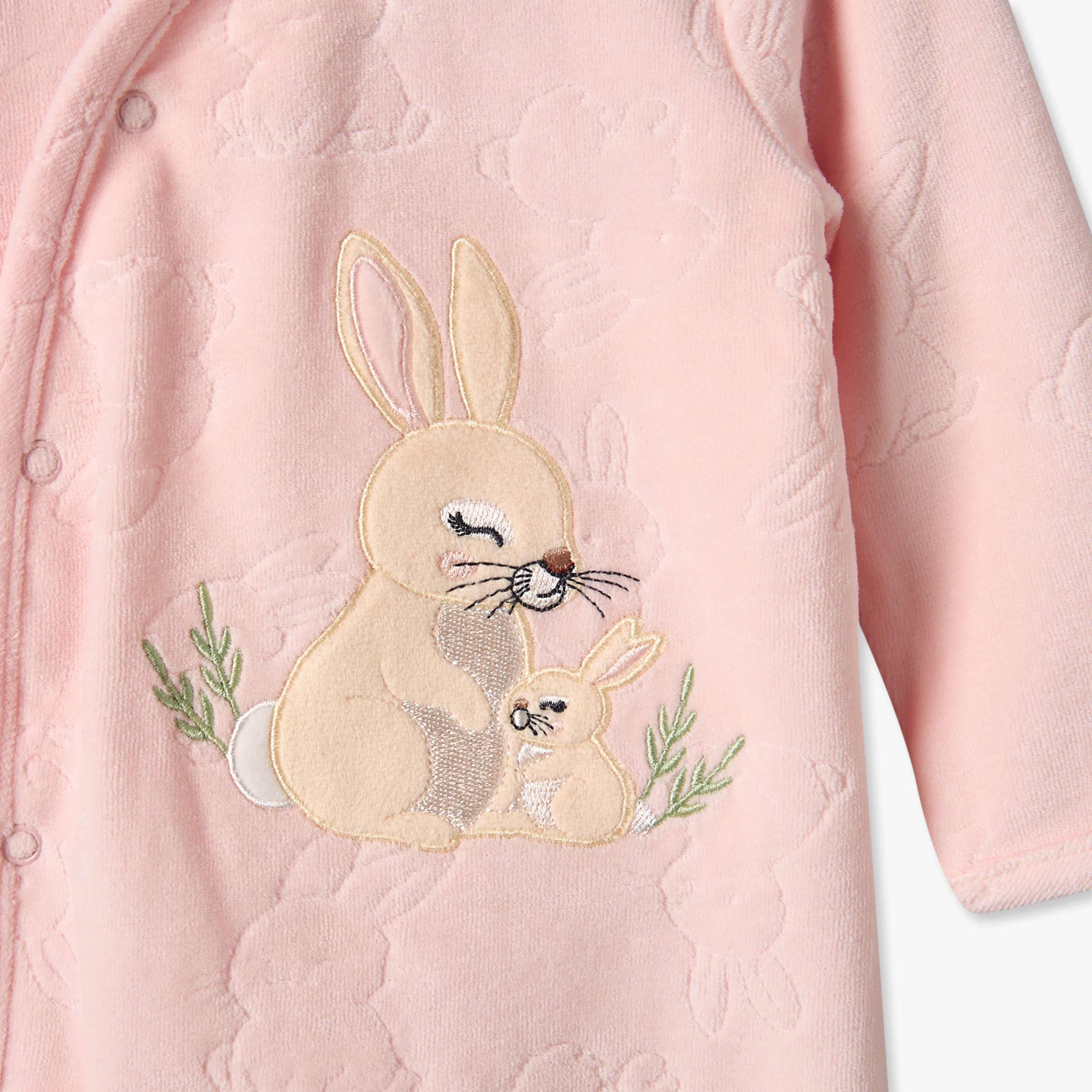 Juniors Cotton Round Neck Long Sleeves Sleepsuit with Bunny Applique-baby-girls-clothing-nightwear-sleepsuits-image-3