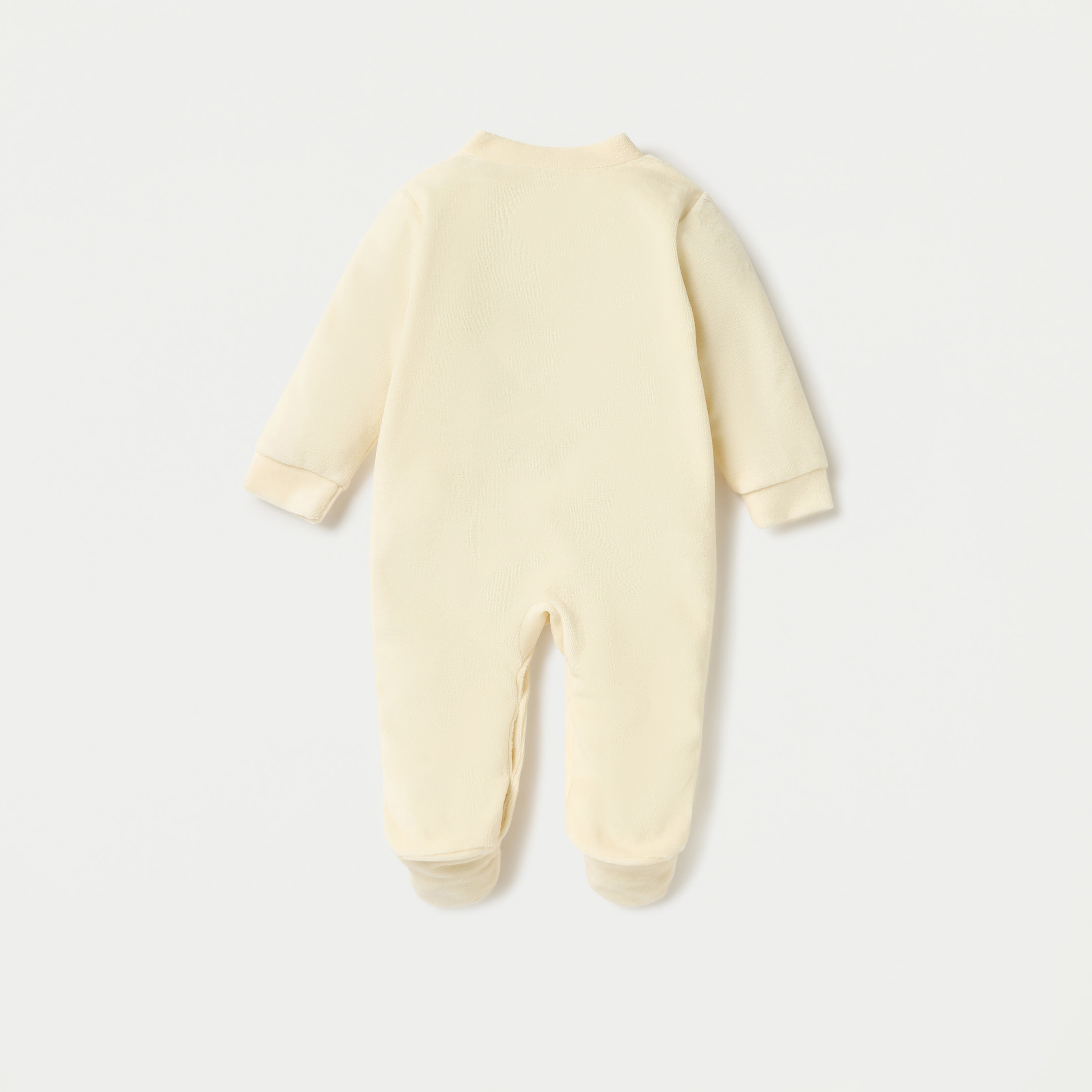 Juniors Bear Applique Velour Closed Feet Sleepsuit with Snap Button Closure-baby-boys-clothing-winterwear-sleepsuits-image-2
