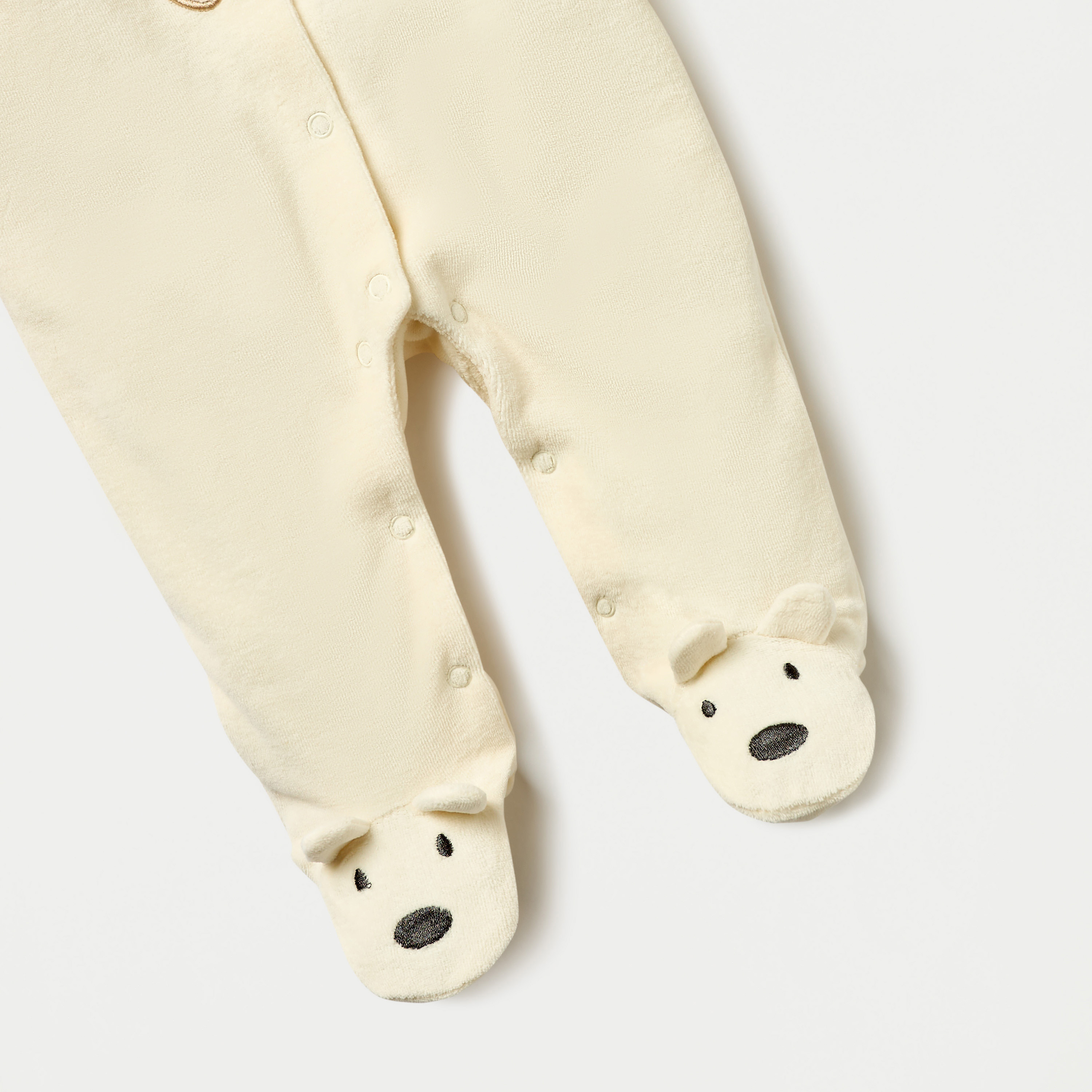 Juniors Bear Applique Velour Closed Feet Sleepsuit with Snap Button Closure-baby-boys-clothing-winterwear-sleepsuits-image-4