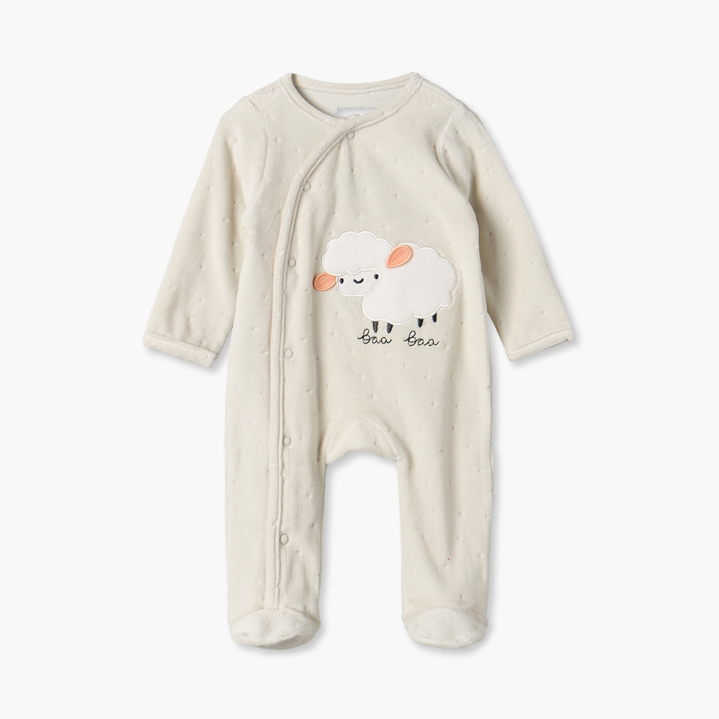 Juniors Cotton Crew Neck Long Sleeves Sleepsuit with Sheep Applique-baby-boys-clothing-nightwear-sleepsuits-image-1