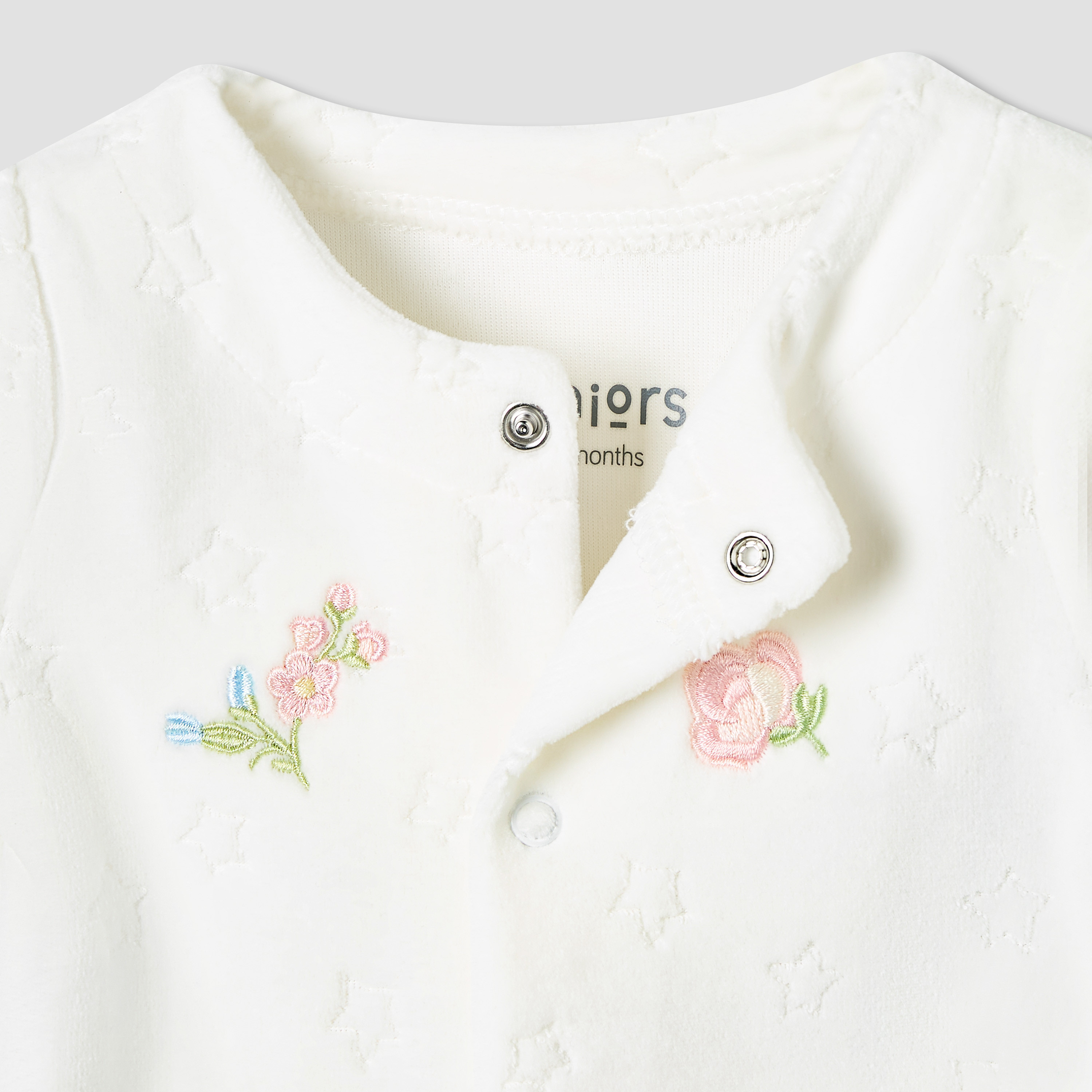Juniors Crew Neck Sleepsuit with Floral Embroidery - Cotton Blend - Long Sleeves-baby-girls-clothing-nightwear-sleepsuits-image-3