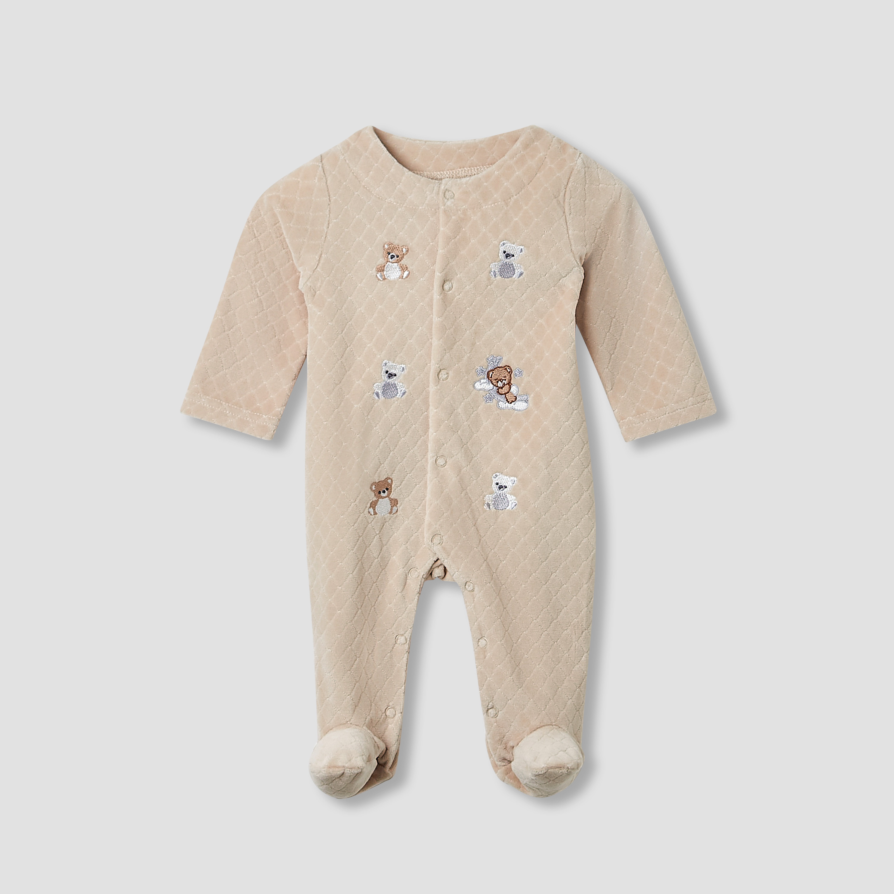Juniors Crew Neck Sleepsuit with Animal Embroidery - Cotton Blend - Long Sleeves-baby-boys-clothing-nightwear-sleepsuits-image-1