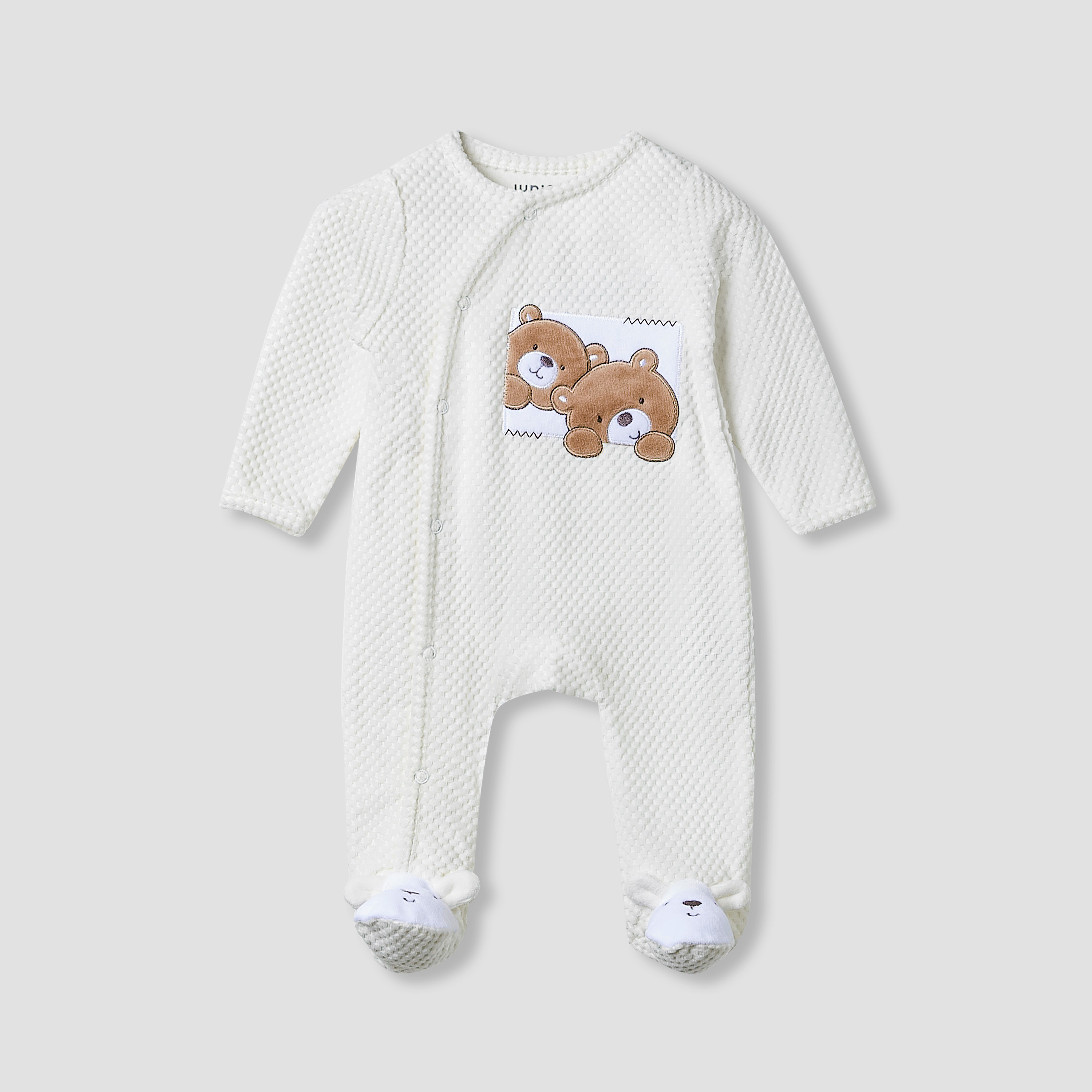 Juniors Crew Neck Sleepsuit with Bear Applique - Cotton Blend - Long Sleeves-baby-boys-clothing-nightwear-sleepsuits-image-1