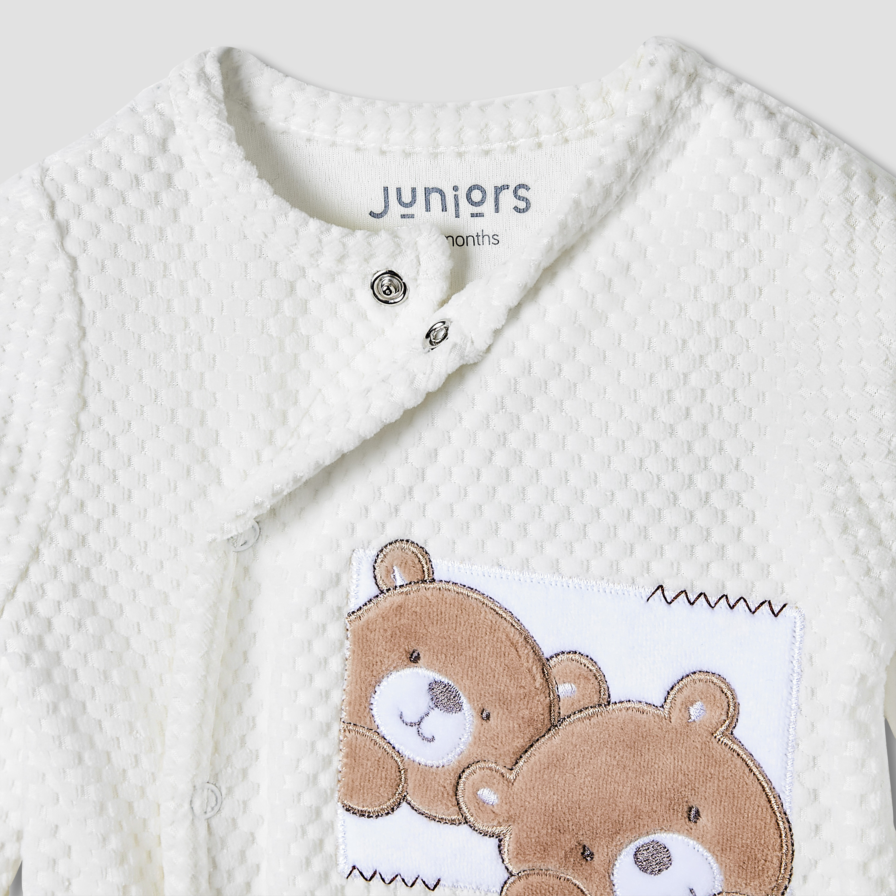 Juniors Crew Neck Sleepsuit with Bear Applique - Cotton Blend - Long Sleeves-baby-boys-clothing-nightwear-sleepsuits-image-3