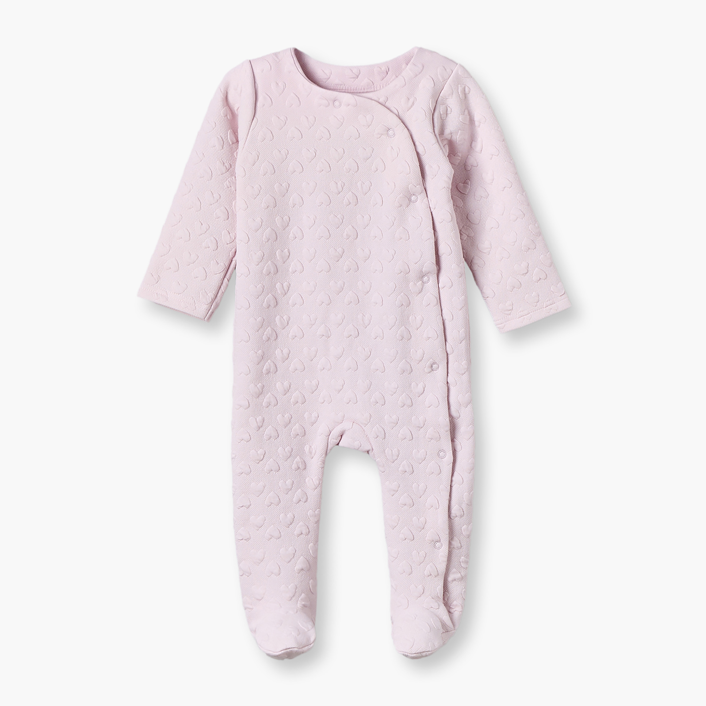 Juniors Cotton Round Neck Long Sleeves Sleepsuit with Heart Jacquard Design-baby-girls-clothing-nightwear-sleepsuits-image-1