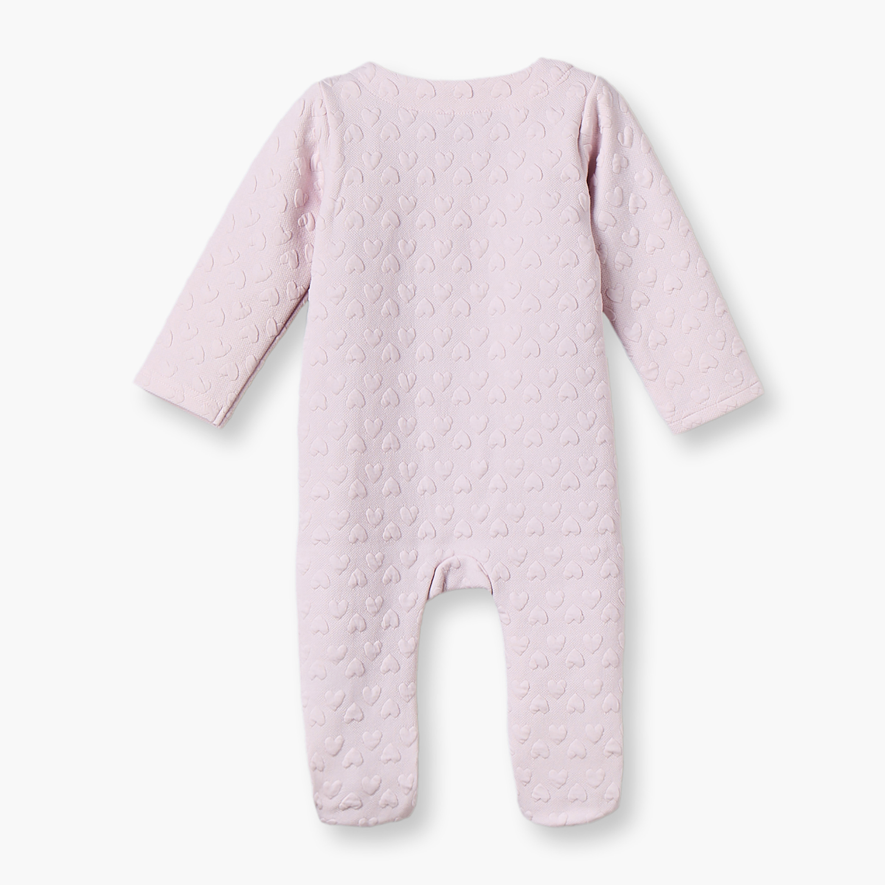 Juniors Cotton Round Neck Long Sleeves Sleepsuit with Heart Jacquard Design-baby-girls-clothing-nightwear-sleepsuits-image-2