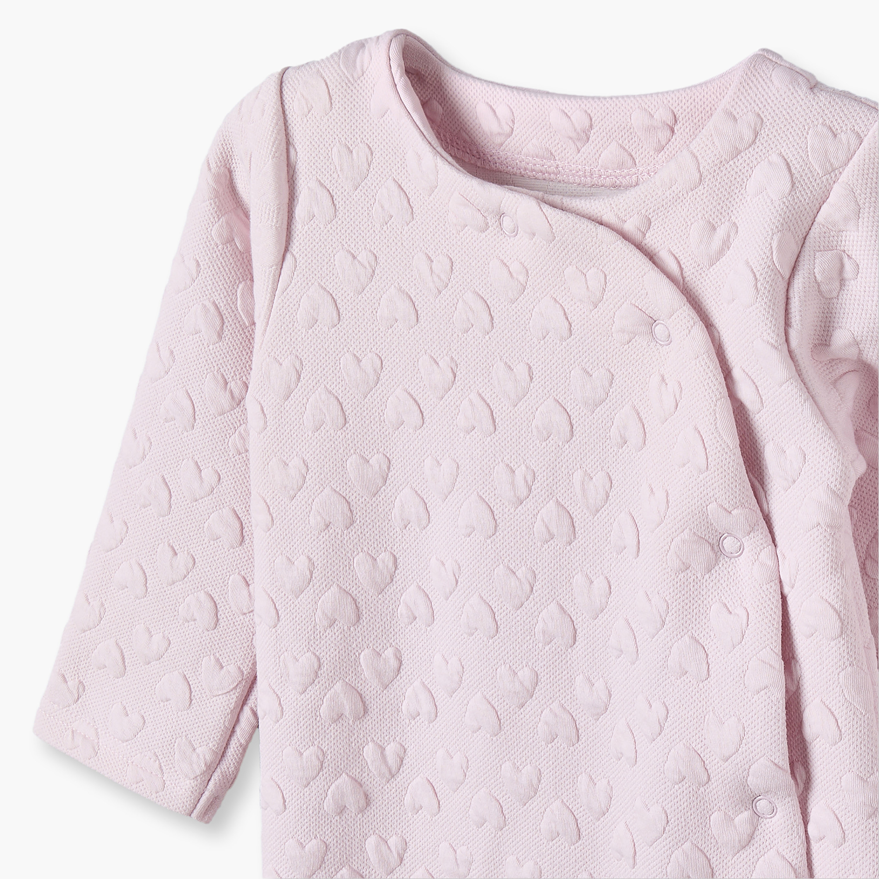 Juniors Cotton Round Neck Long Sleeves Sleepsuit with Heart Jacquard Design-baby-girls-clothing-nightwear-sleepsuits-image-3