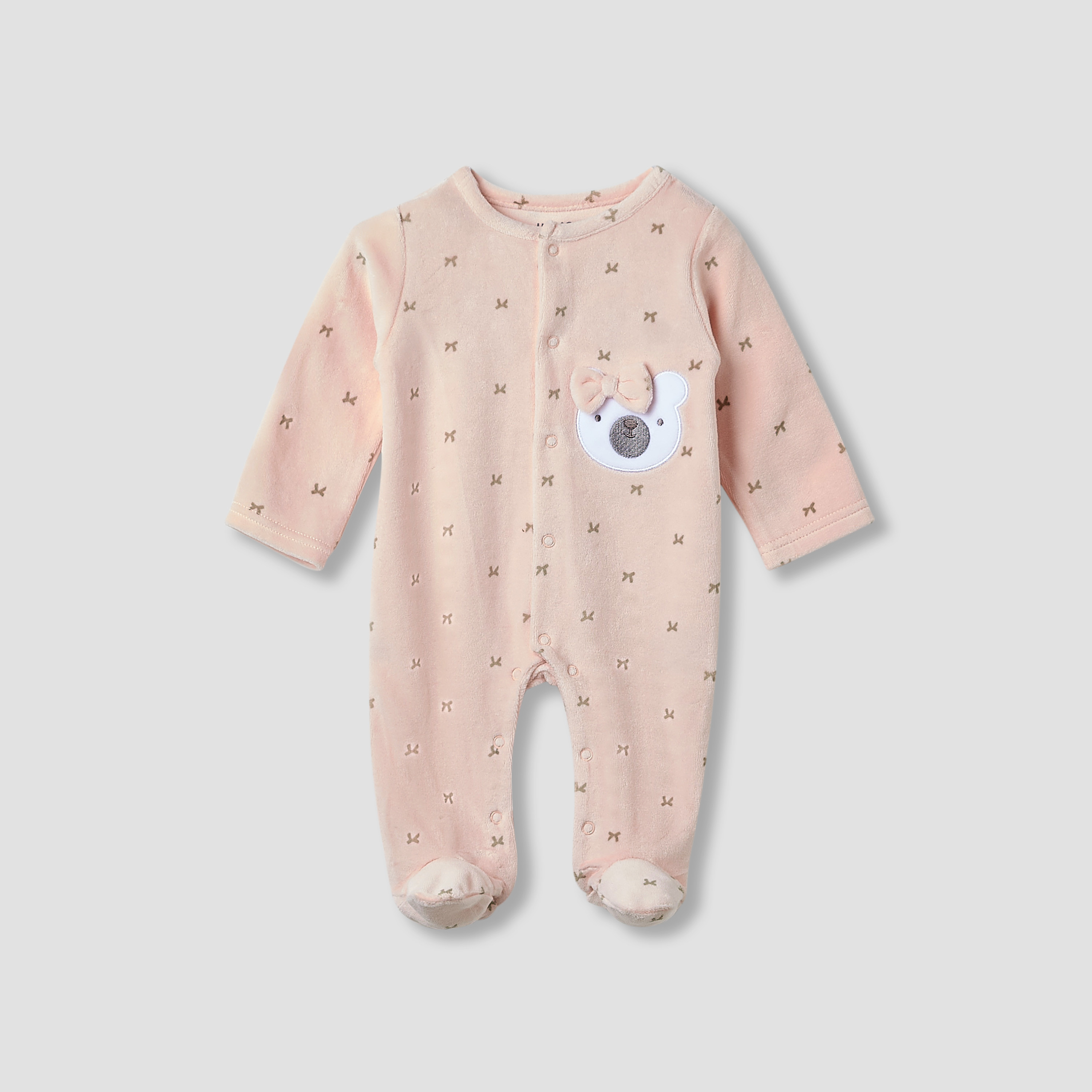 Juniors Crew Neck Sleepsuit with Bow Print- Cotton Blend - Long Sleeves-baby-girls-clothing-nightwear-sleepsuits-image-1