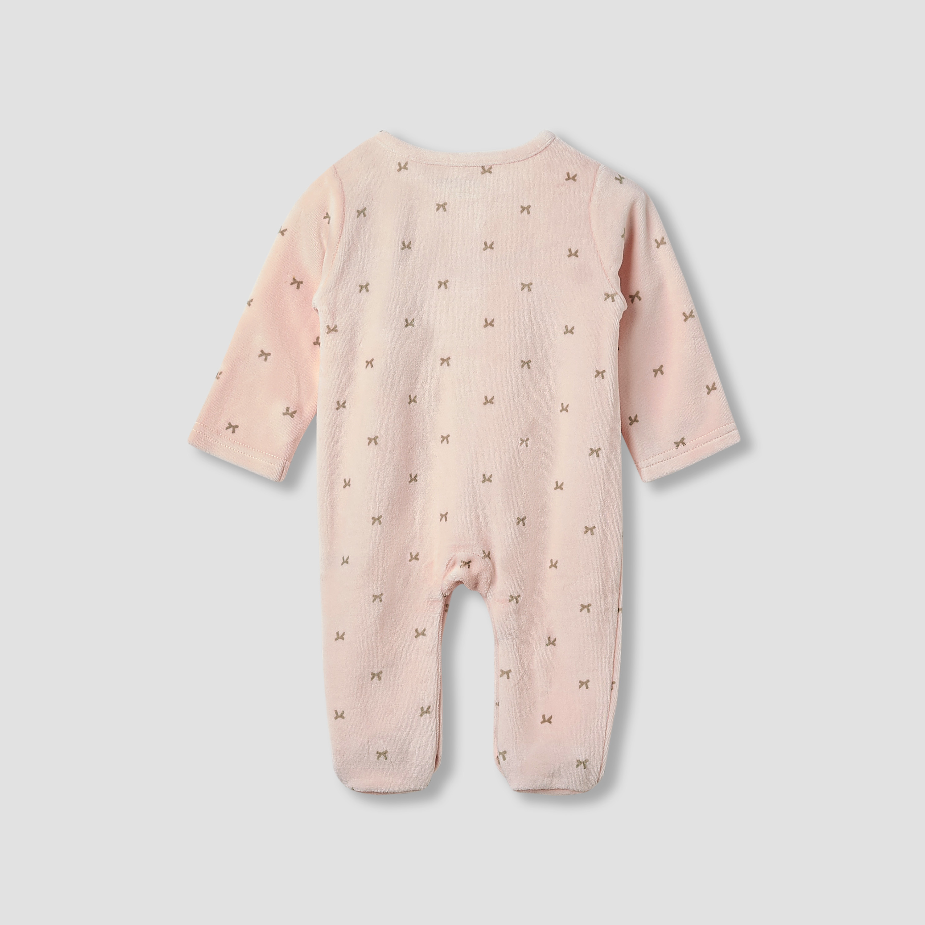 Juniors Crew Neck Sleepsuit with Bow Print- Cotton Blend - Long Sleeves-baby-girls-clothing-nightwear-sleepsuits-image-2